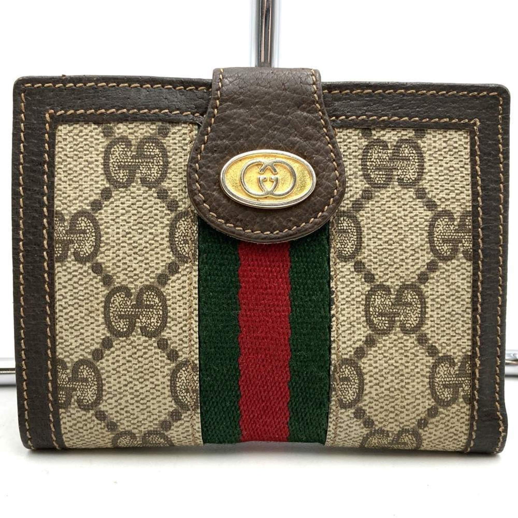 GUCCI Old Sherry Line Bi-fold Wallet Vintage Retro GG Supreme Canvas Leather Men's