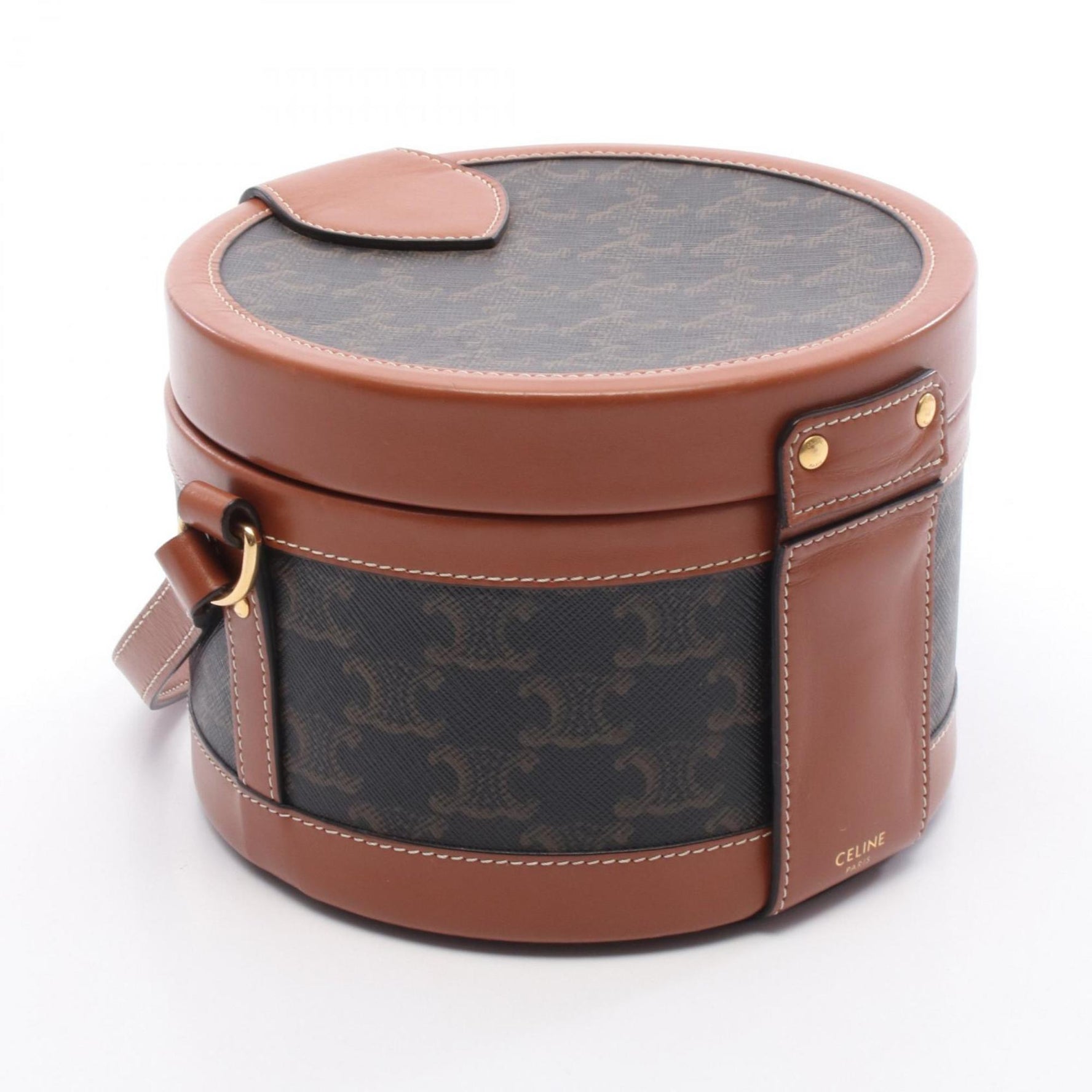 Celine Tambour Medium Triomphe Shoulder Bag in PVC-Coated Canvas and Leather