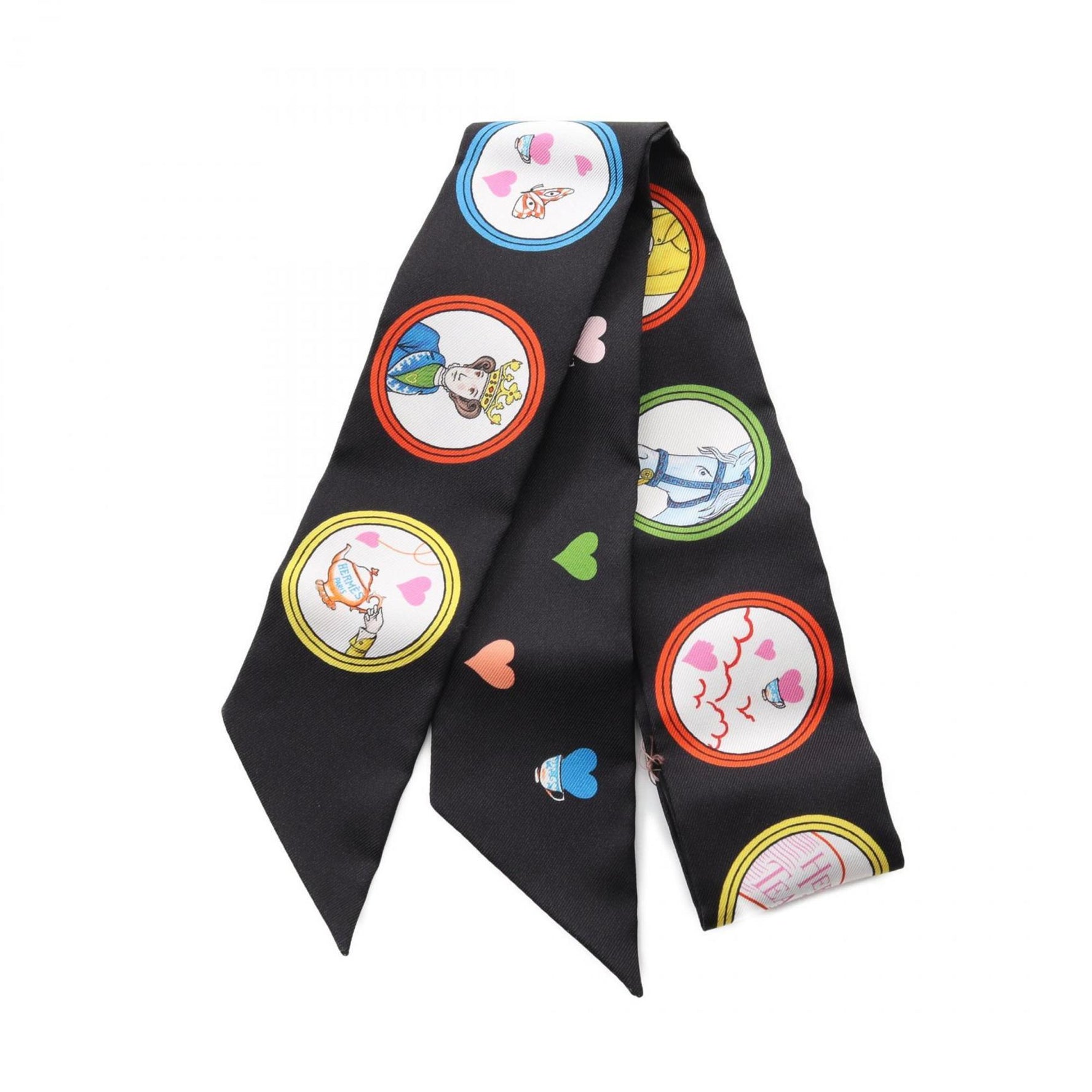 Hermes Twilly Tea Time Scarf Silk Black Multicolor