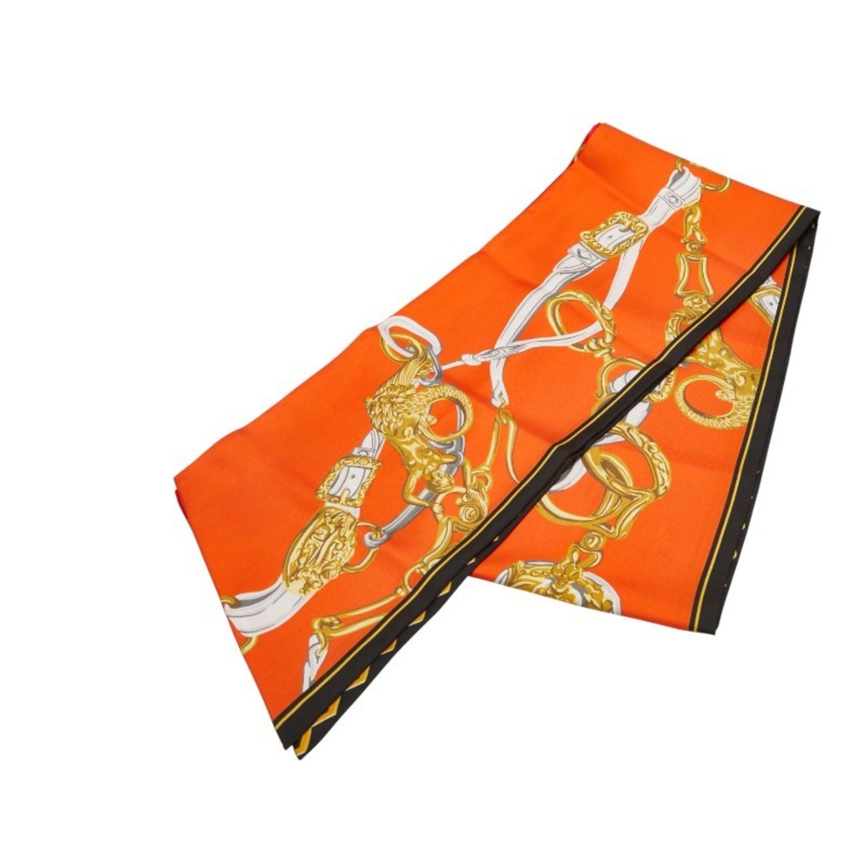 Hermes Hermès Maxi Twilly BRIDES de GALA par Scarf, Orange Multicolor Silk