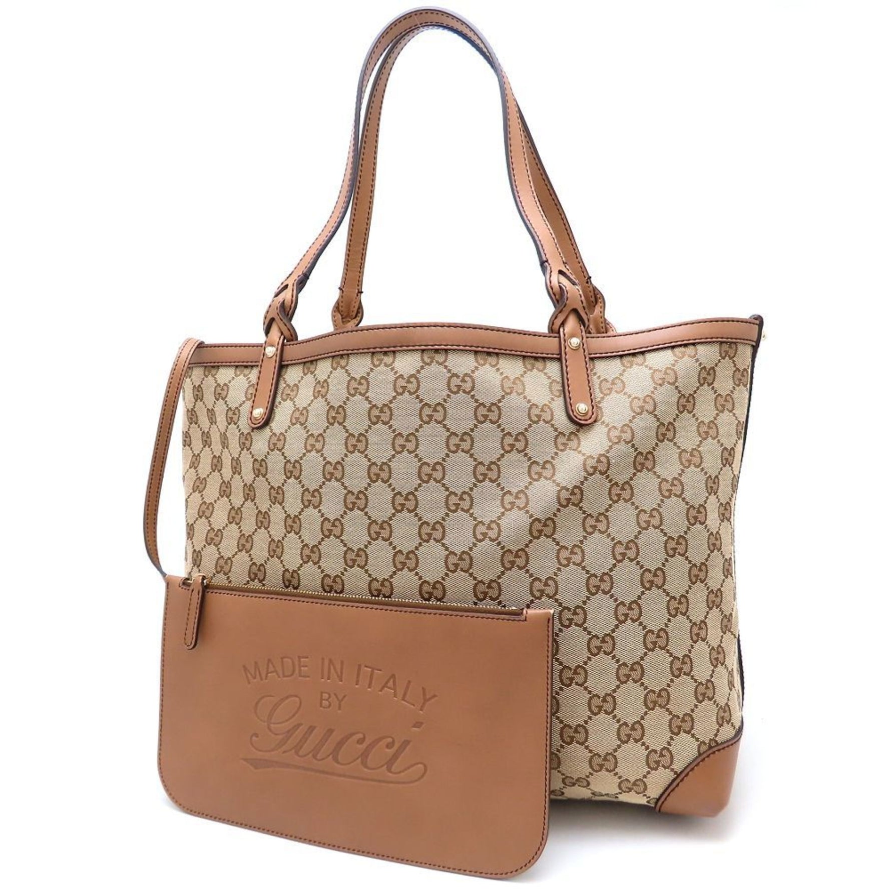 GUCCI Tote Bag GG Canvas x Leather Beige Brown
