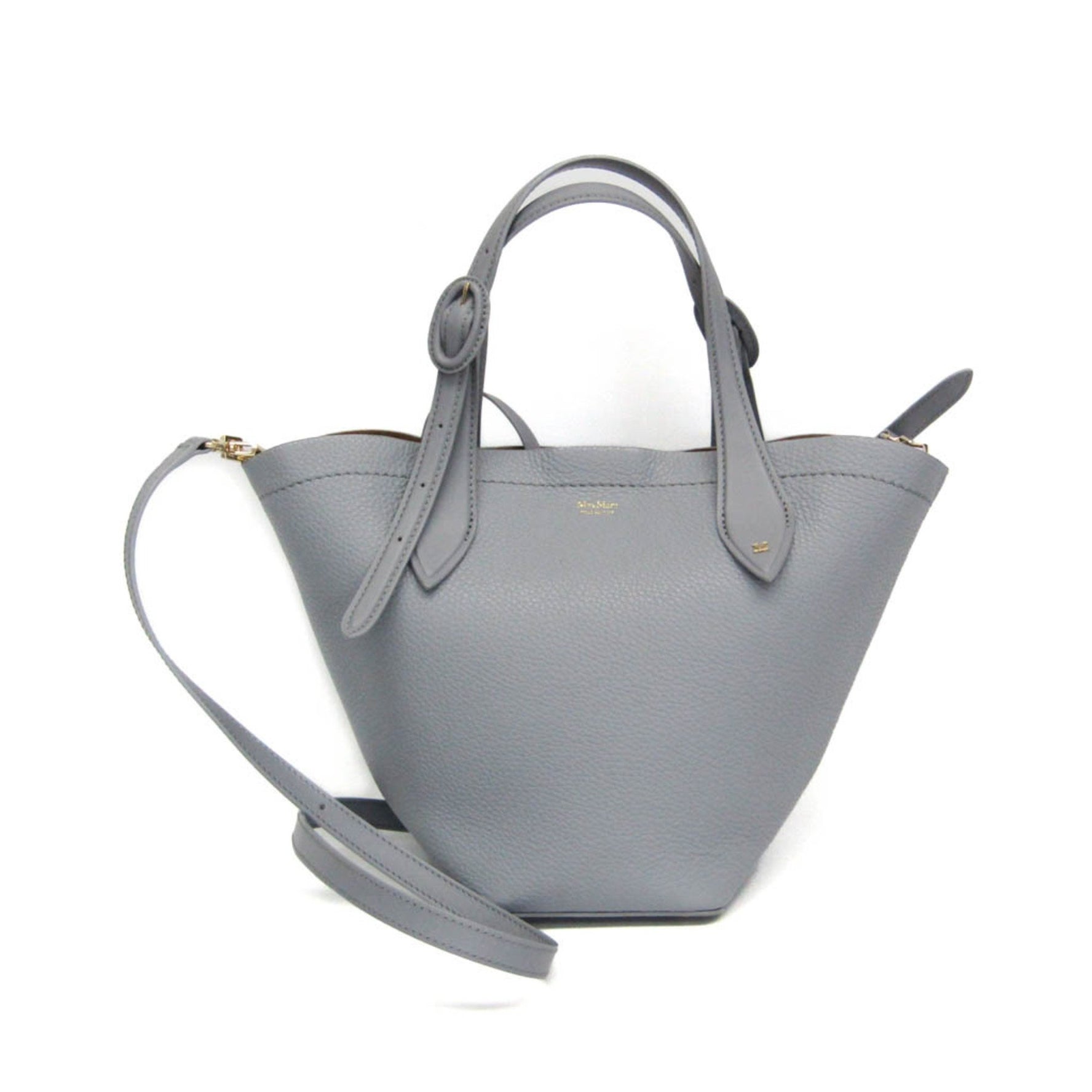 Max Mara MY DEAR Leather Shoulder Bag,Tote Bag Light Gray