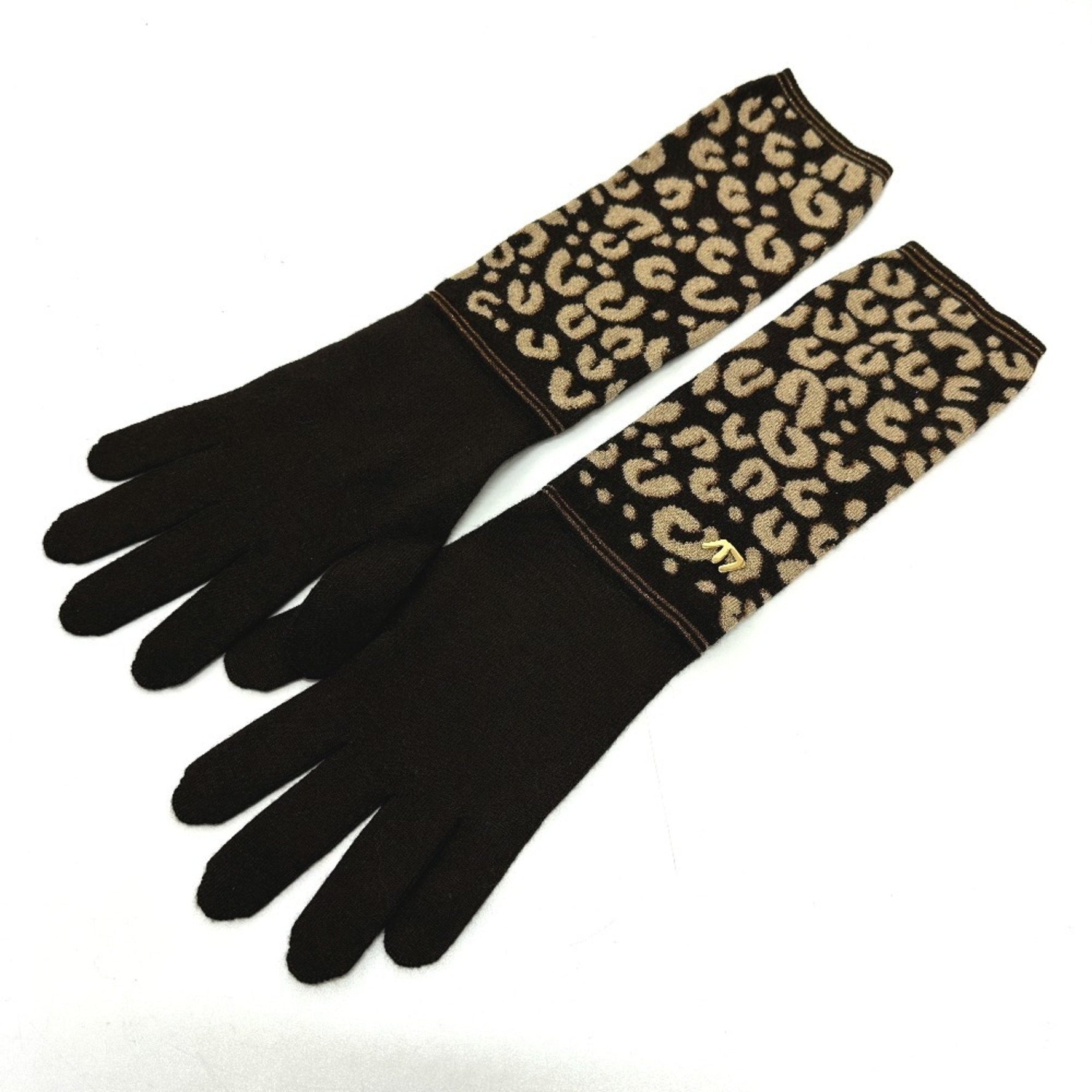 LOUIS VUITTON M58347 LV Glitter Leopard Print Long Gloves in Cashmere/Silk, Brown, Women's