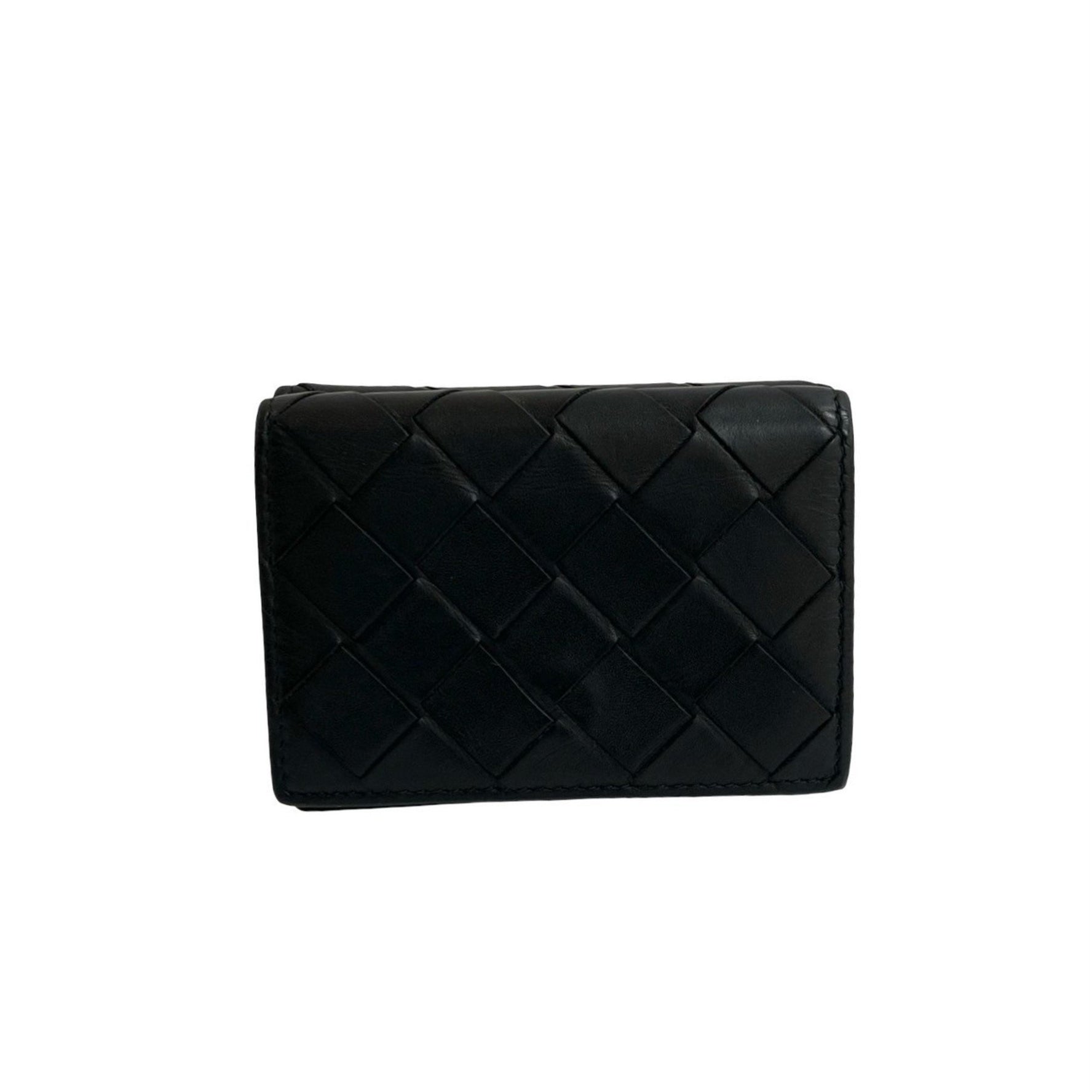 BOTTEGA VENETA Intrecciato Leather Tri-fold Mini Wallet in Black and Blue (00154)