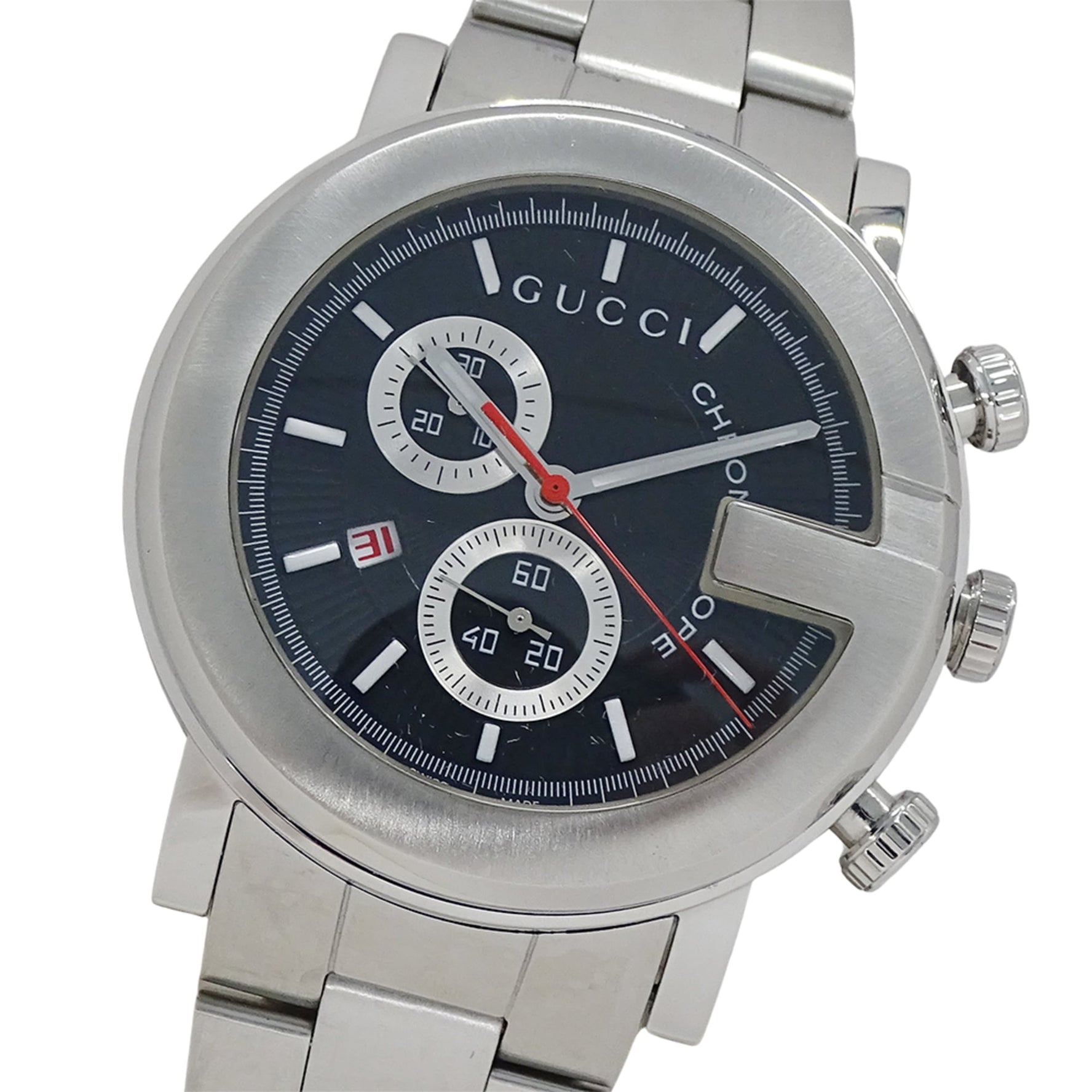 Gucci G-Chrono Quartz Watch, QZ Stainless Steel, SS Silver/Black, Polished