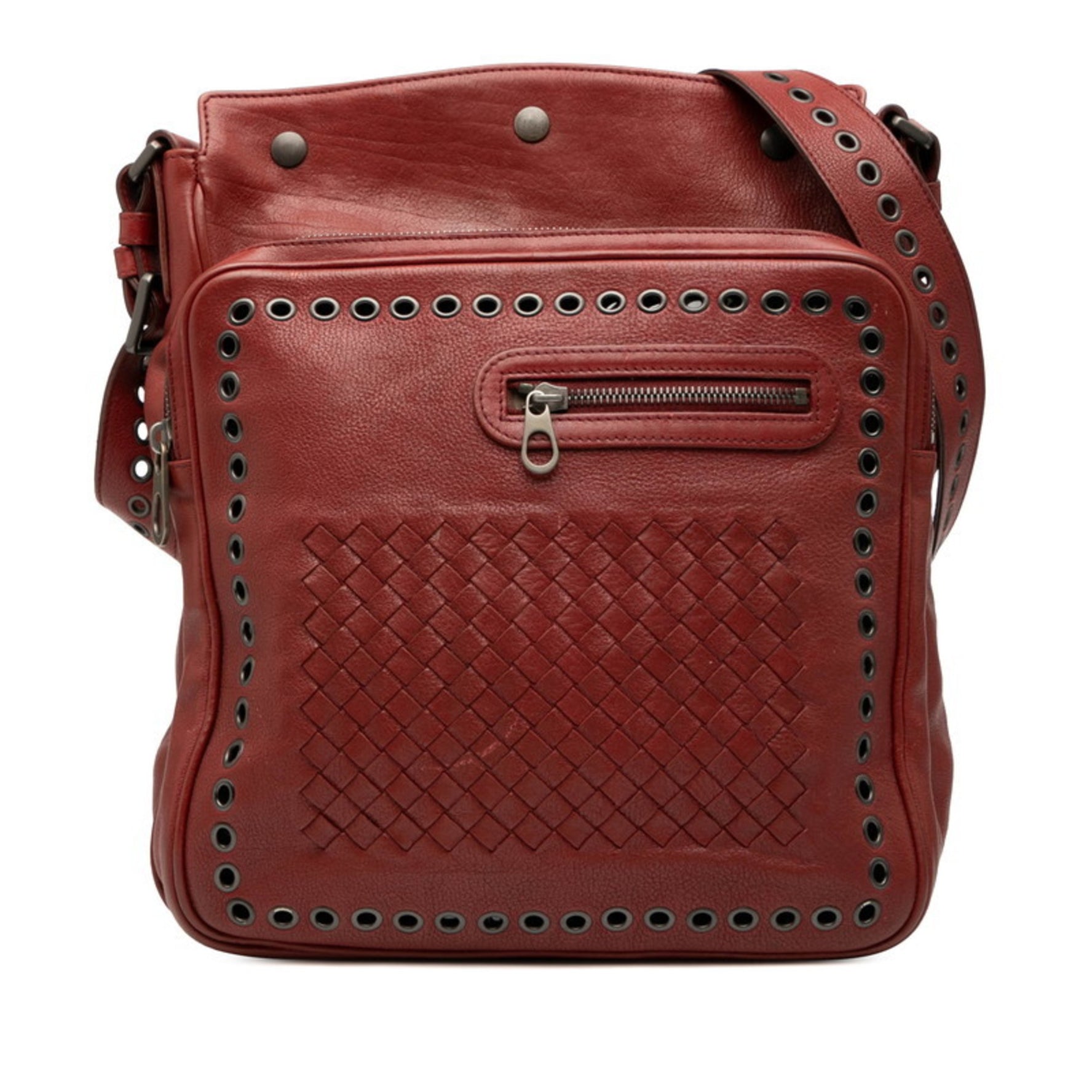 Bottega Veneta Intrecciato Shoulder Bag in Red Leather