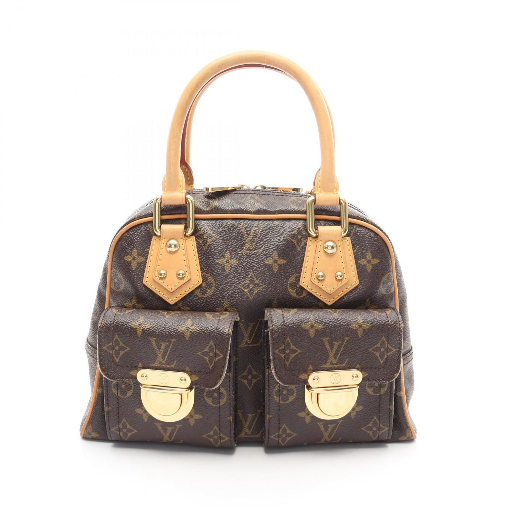 Louis Vuitton Manhattan PM Monogram Handbag Coated Canvas Leather Brown