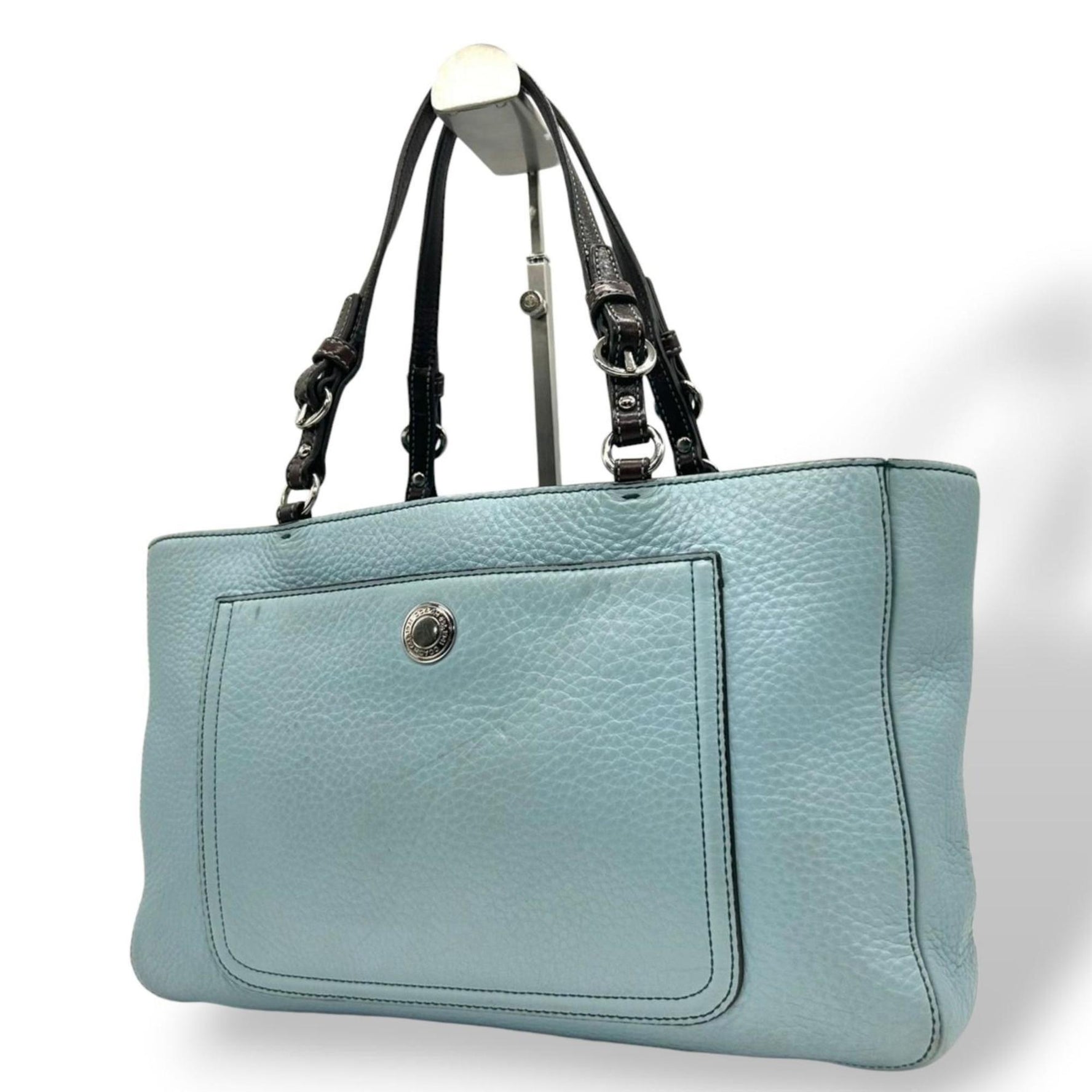 Coach Hampton Leather Tote Bag - Light Blue/Brown, Genuine Leather, Shoulder Bag, Size