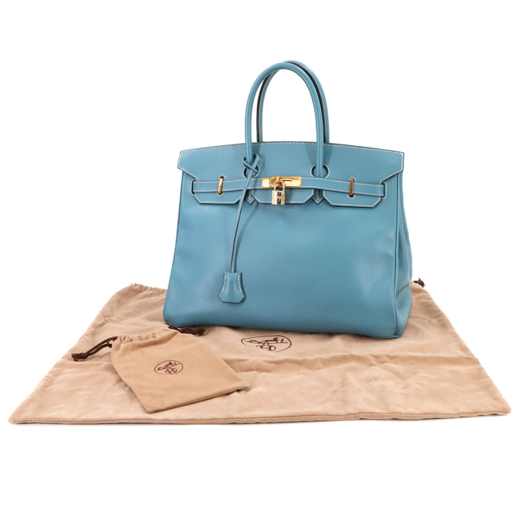 Hermes Hermès Birkin 35 Couchvel Epsom Blue Jean Handbag, Gold, B Stamp, Made in 1998, Gold Hardware