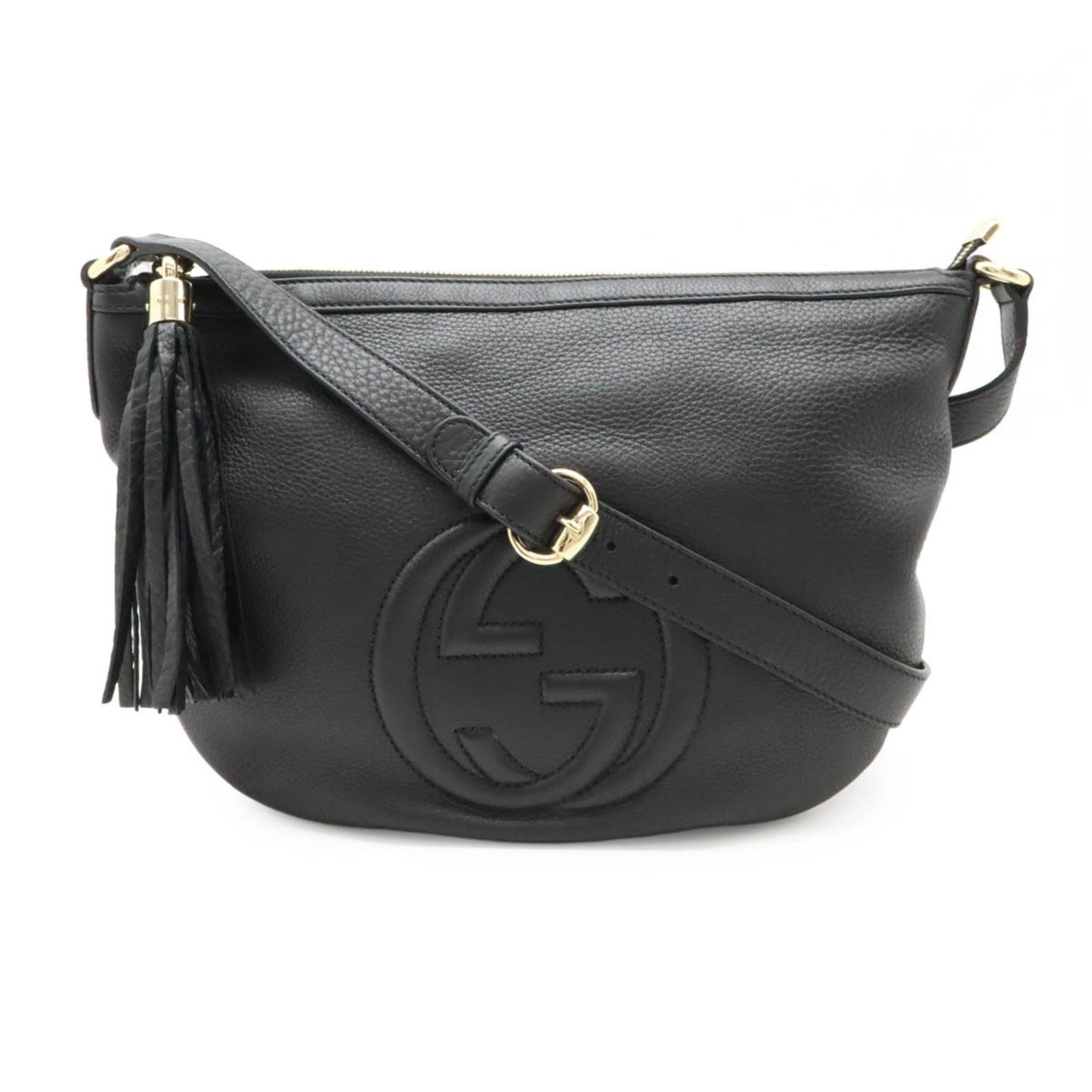 GUCCI Soho Interlocking G Tassel Shoulder Bag Leather Black