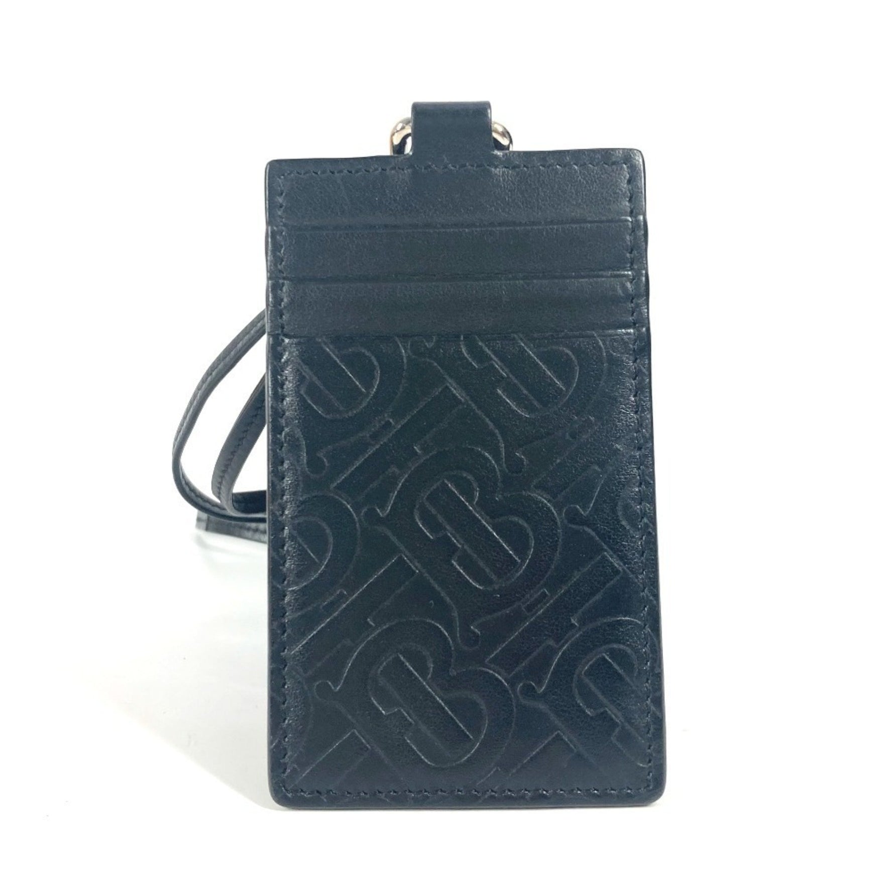 BURBERRY TB logo neck strap business card holder pass case holder/card leather men's women's black