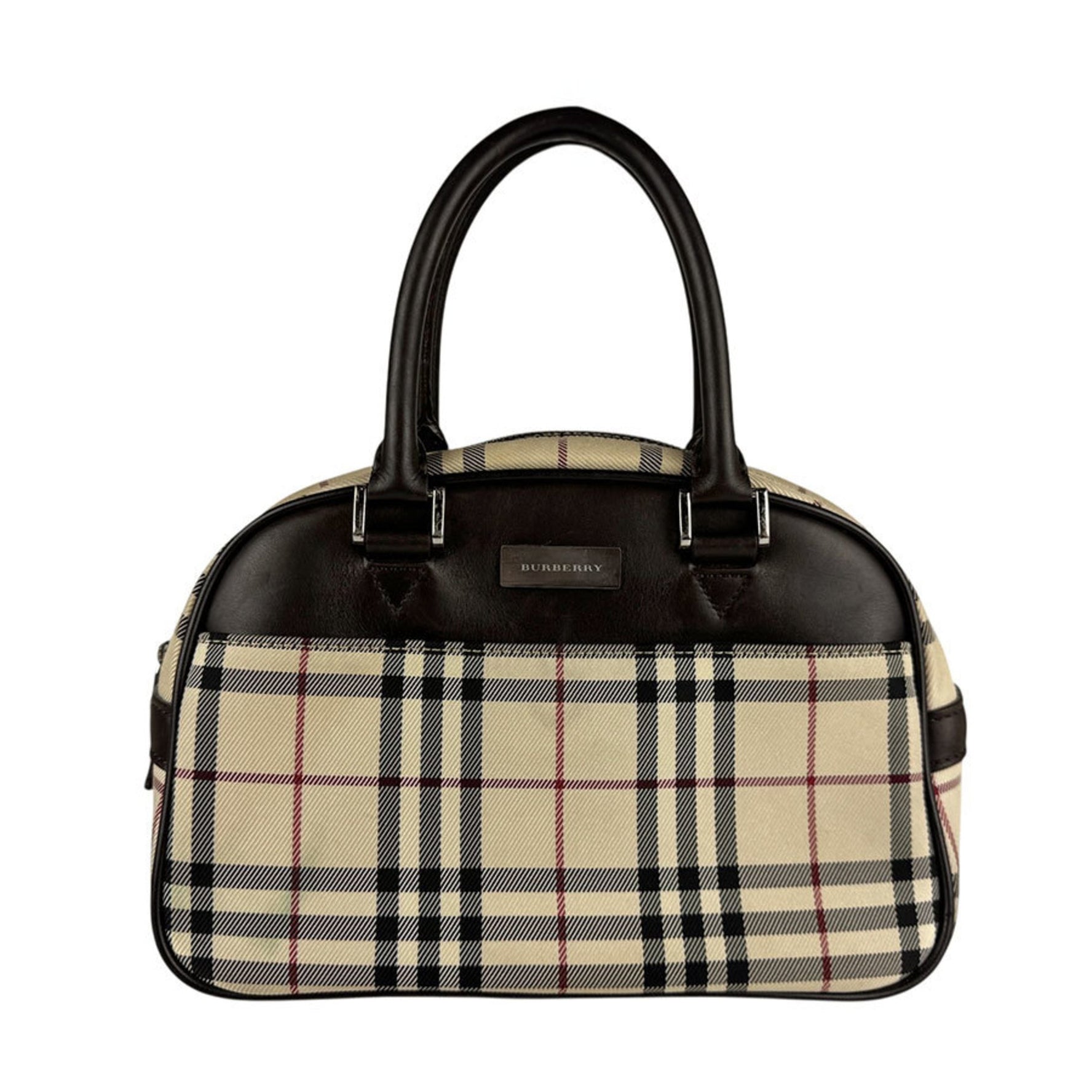 Burberry handbag nylon canvas leather beige x brown women's z5648