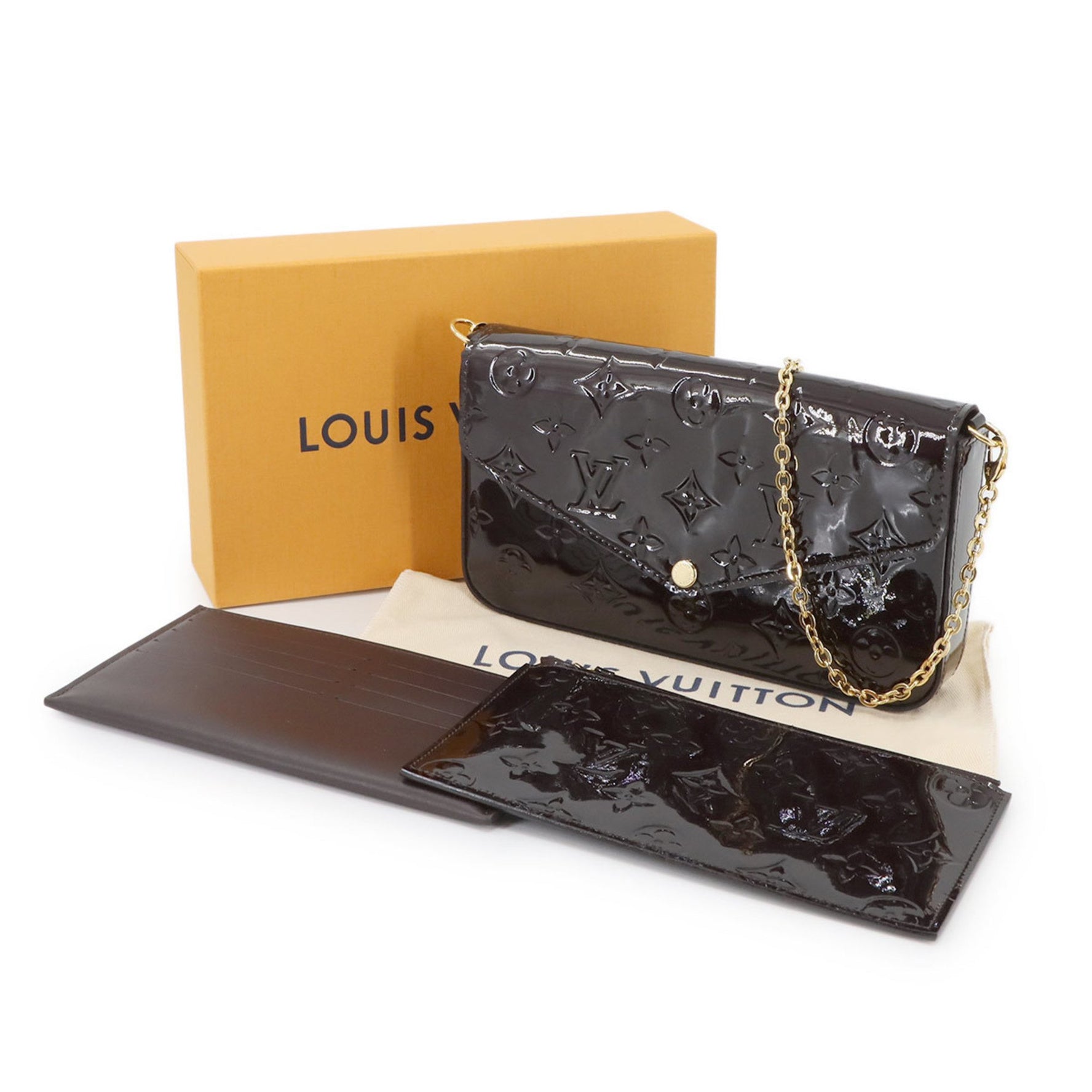 Louis Vuitton Monogram Vernis Pochette Felicie Chain Wallet in Amaranth Leather