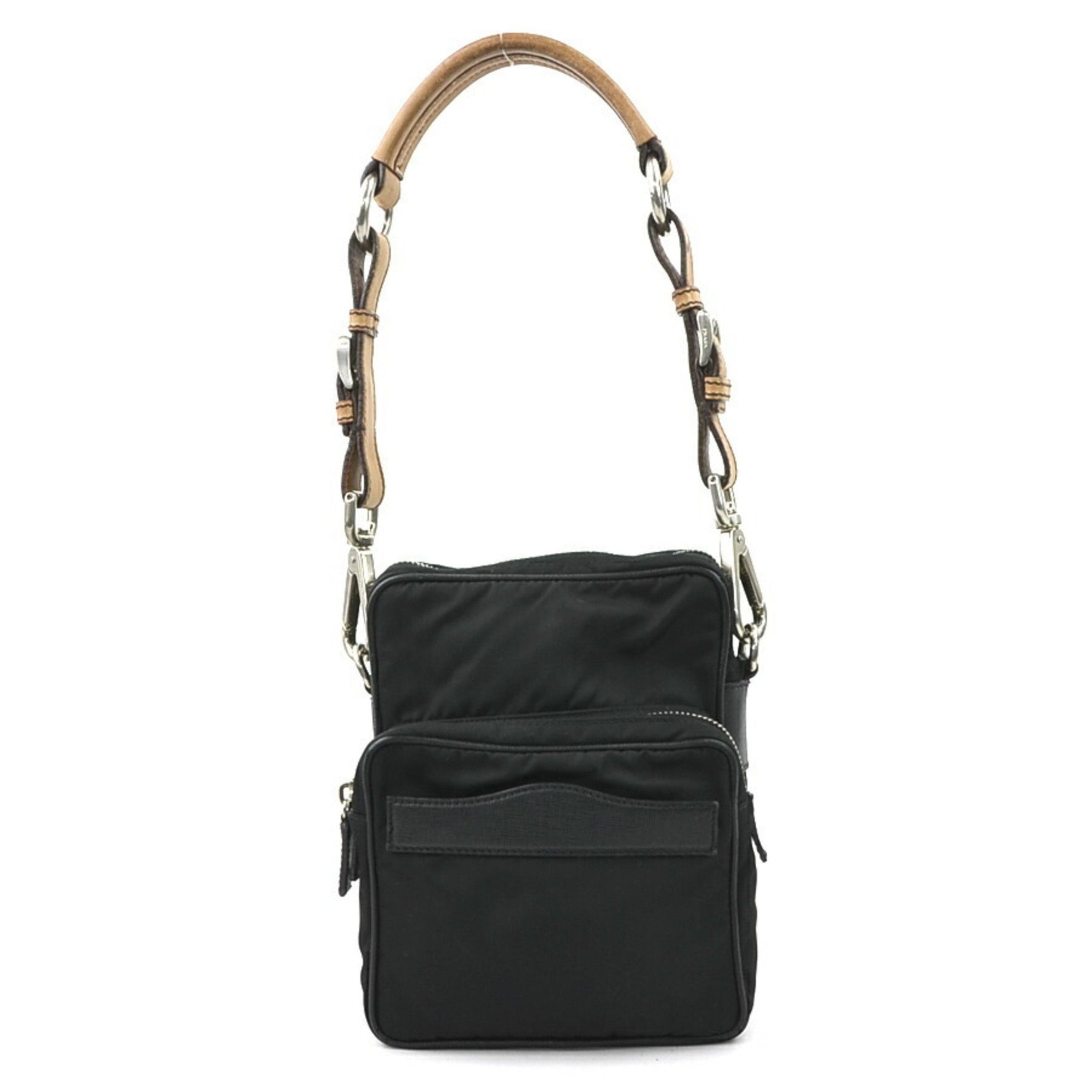 PRADA Shoulder bag Nylon Leather Black Brown Silver Women's w0979a