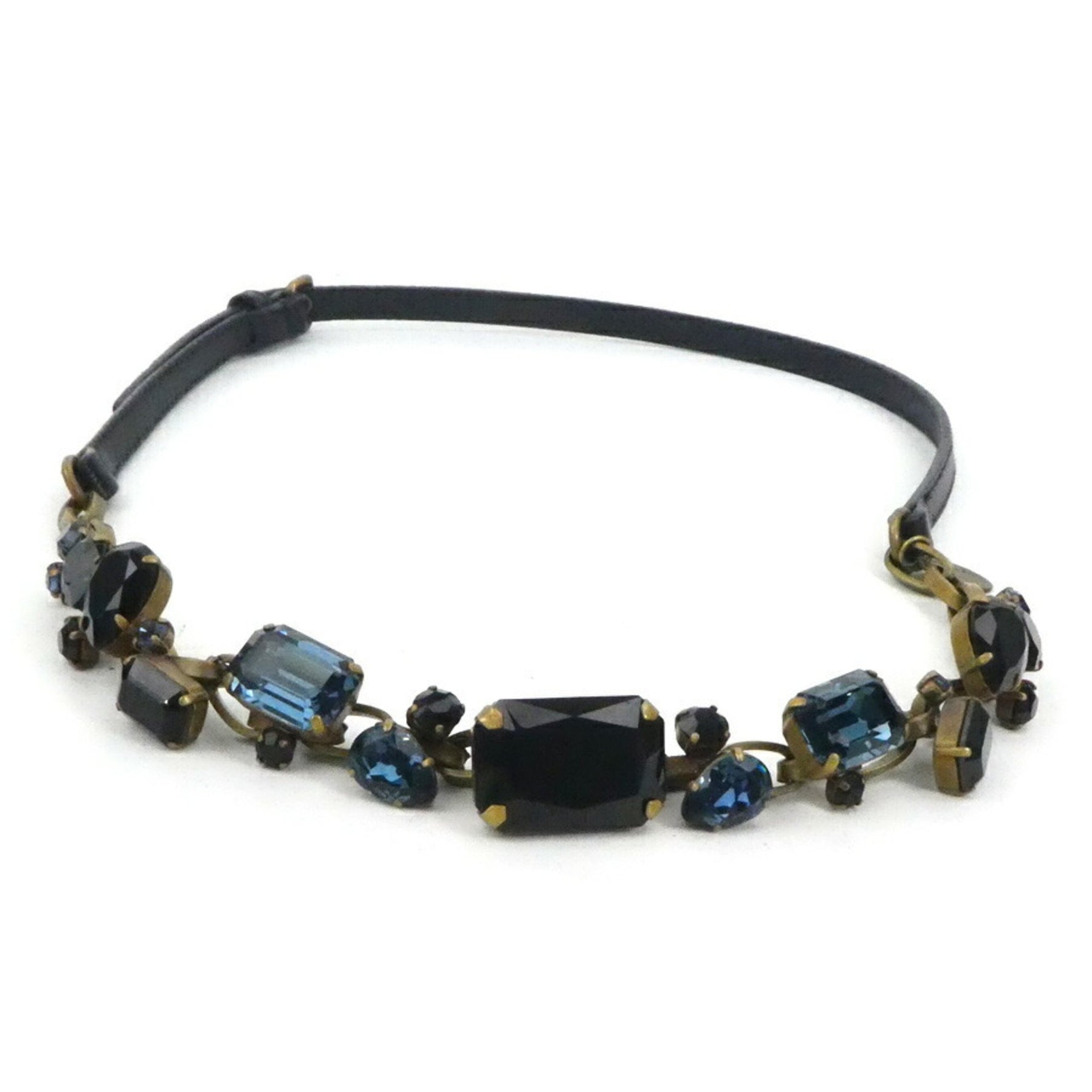 Miu MIUMIU Belt Leather Metal Beads Black x Gold Women's h31158a