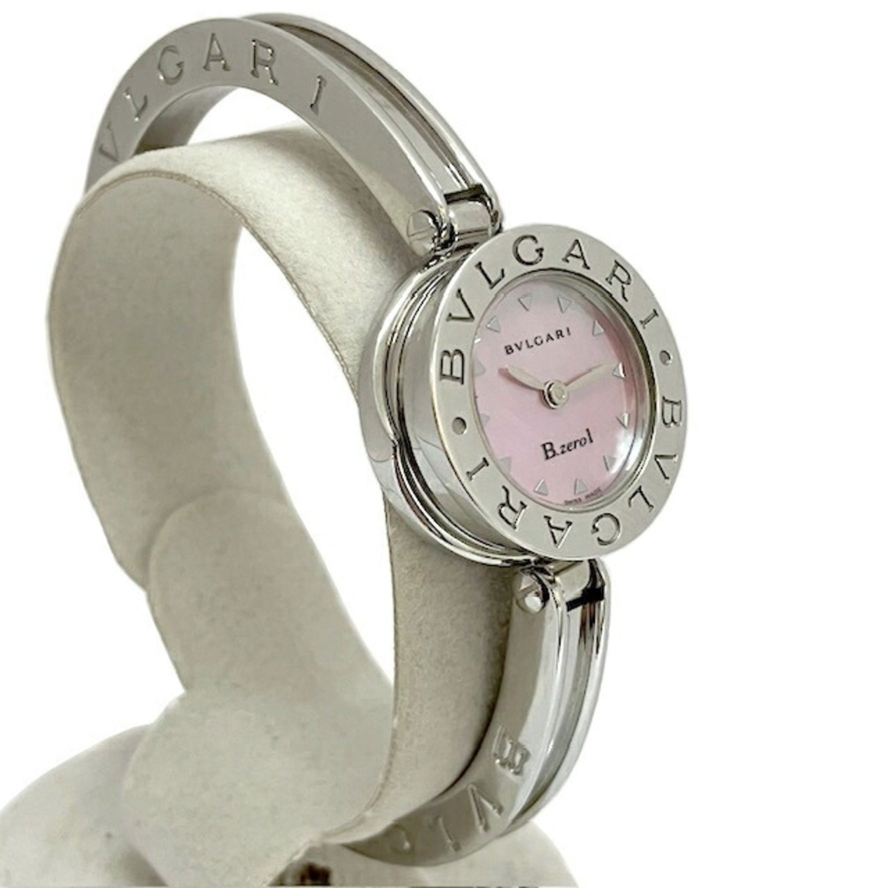 BVLGARI Shell Dial Pink Stainless Steel Bangle Watch Wristwatch