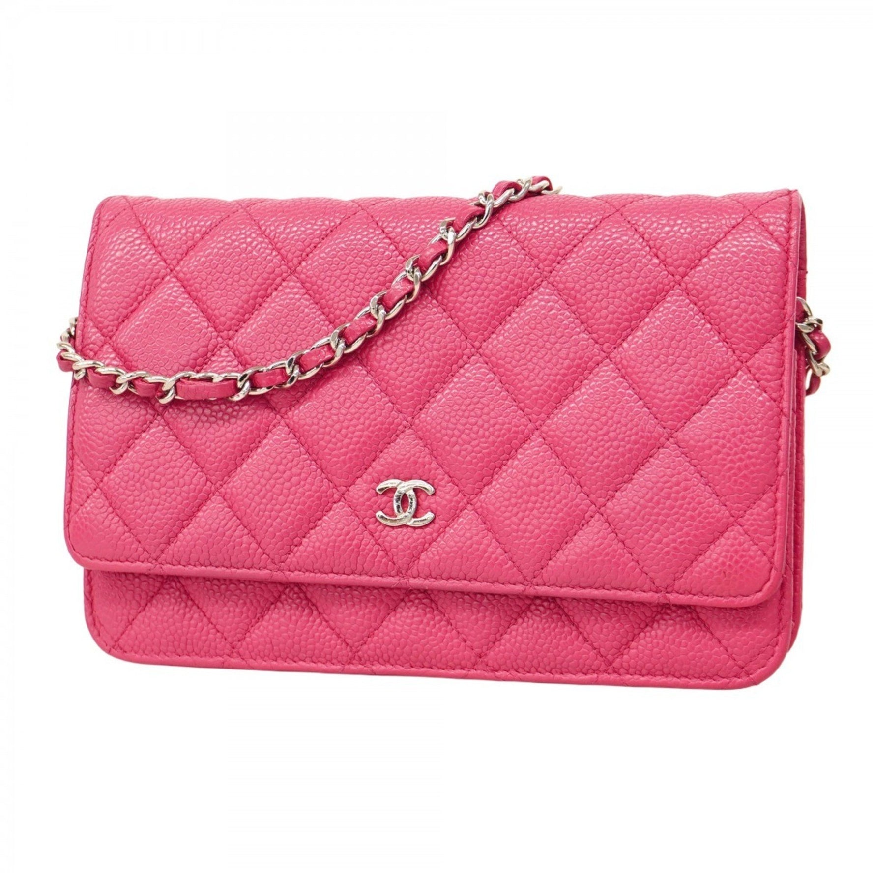 Chanel Matelasse Shoulder Wallet with Chain Bag in Caviar Skin, Pink, Women's