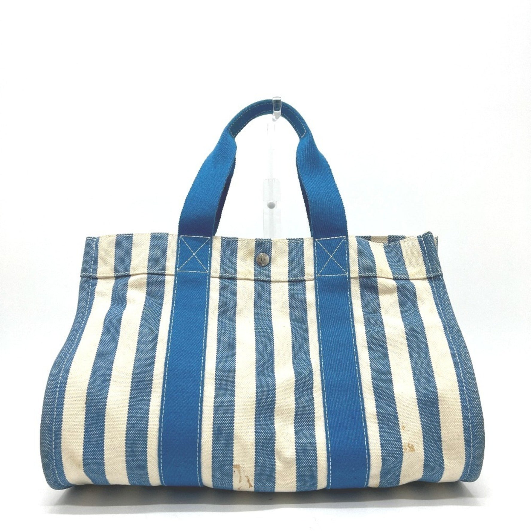 HERMES Cannes MM Striped Canvas Tote Bag/Handbag, Blue