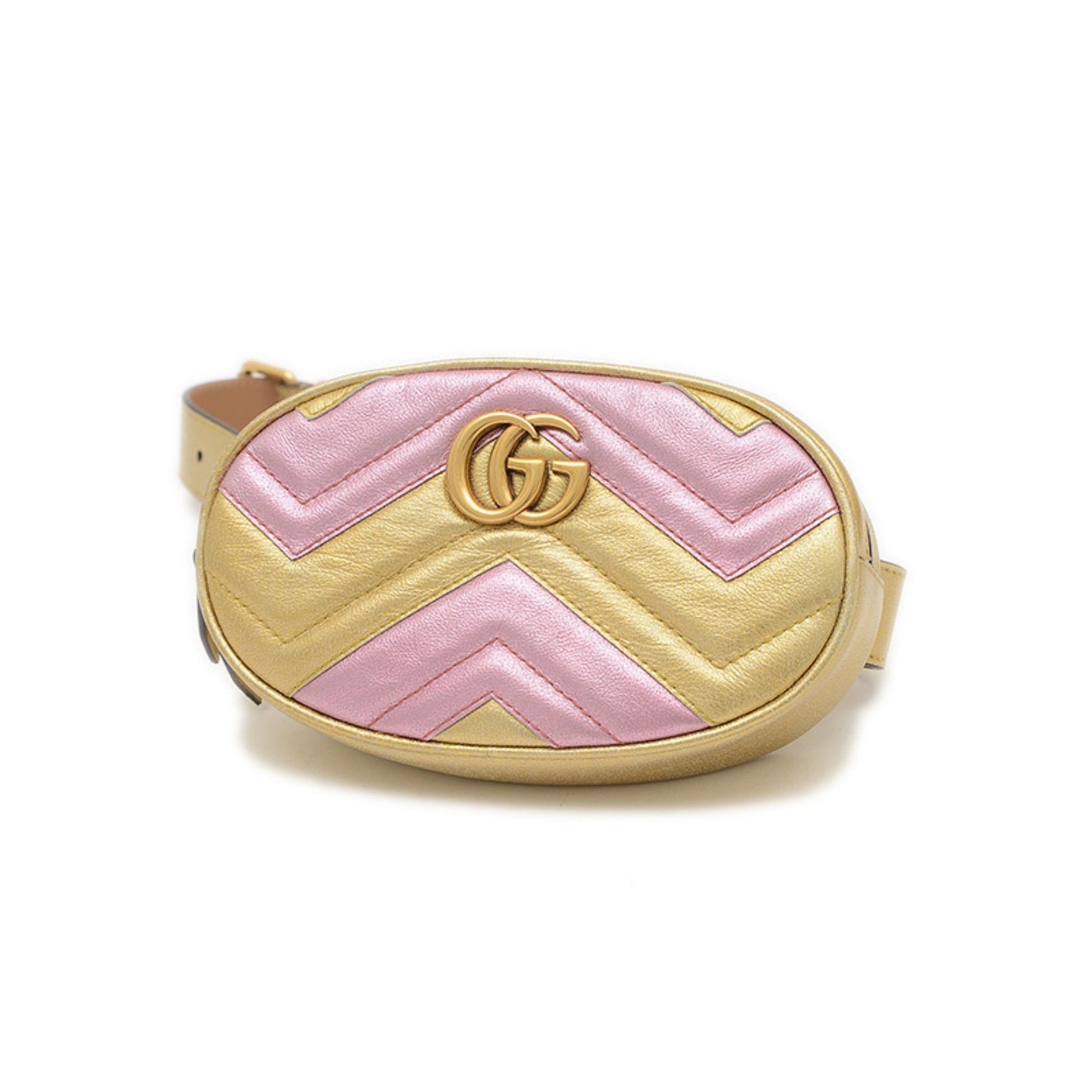 Gucci GG Marmont Quilted Body Bag Belt Leather Gold Pink BP