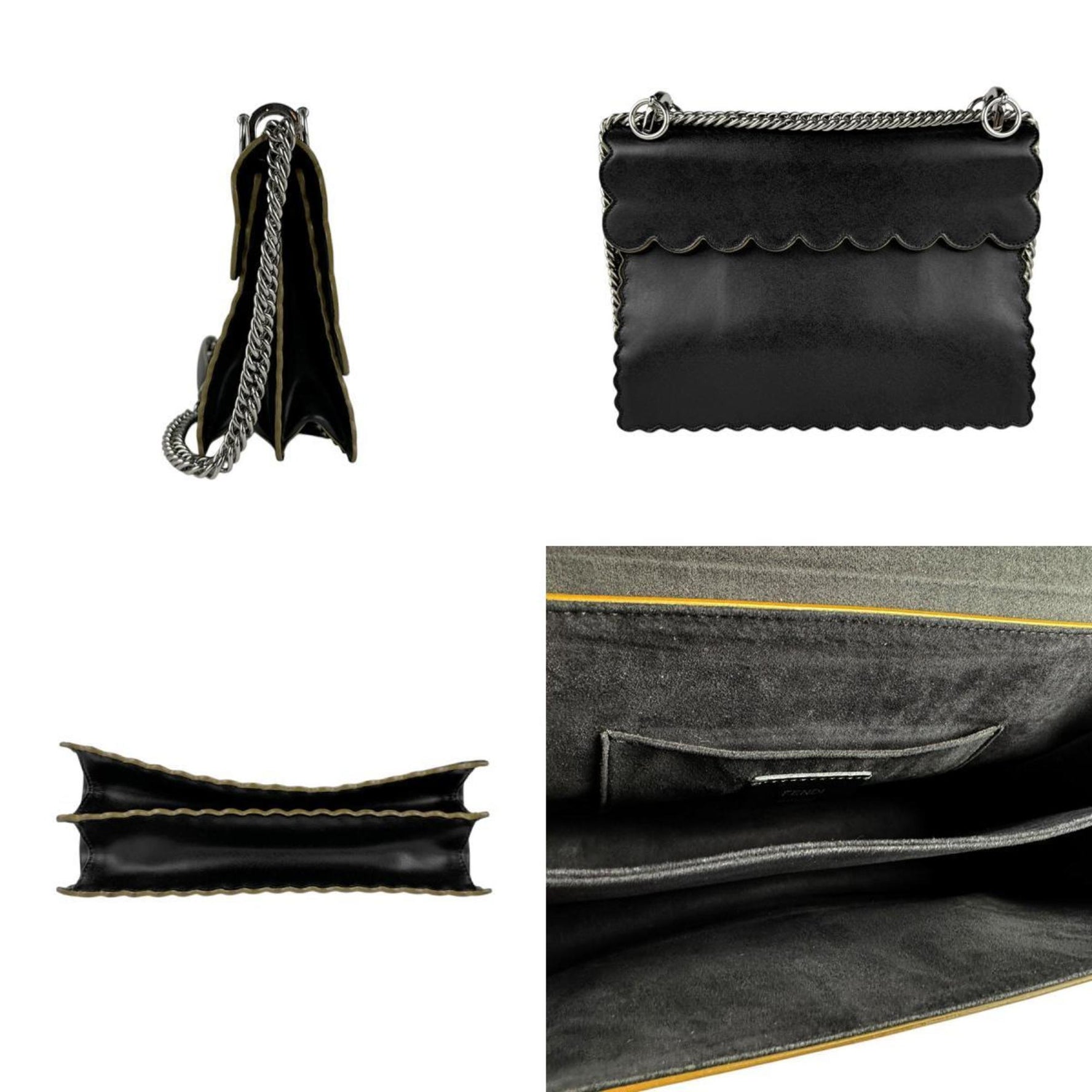 FENDI Shoulder Bag Handbag Canai Leather Silver