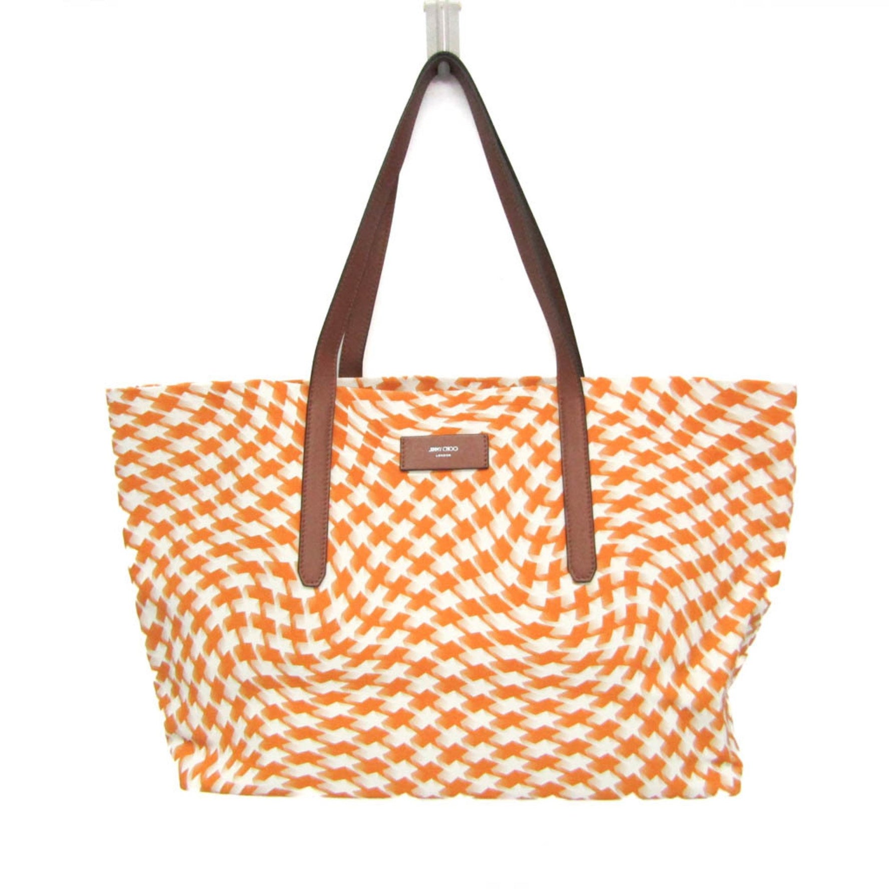 Jimmy Choo Canvas,Leather Tote Bag Brown,Orange,White