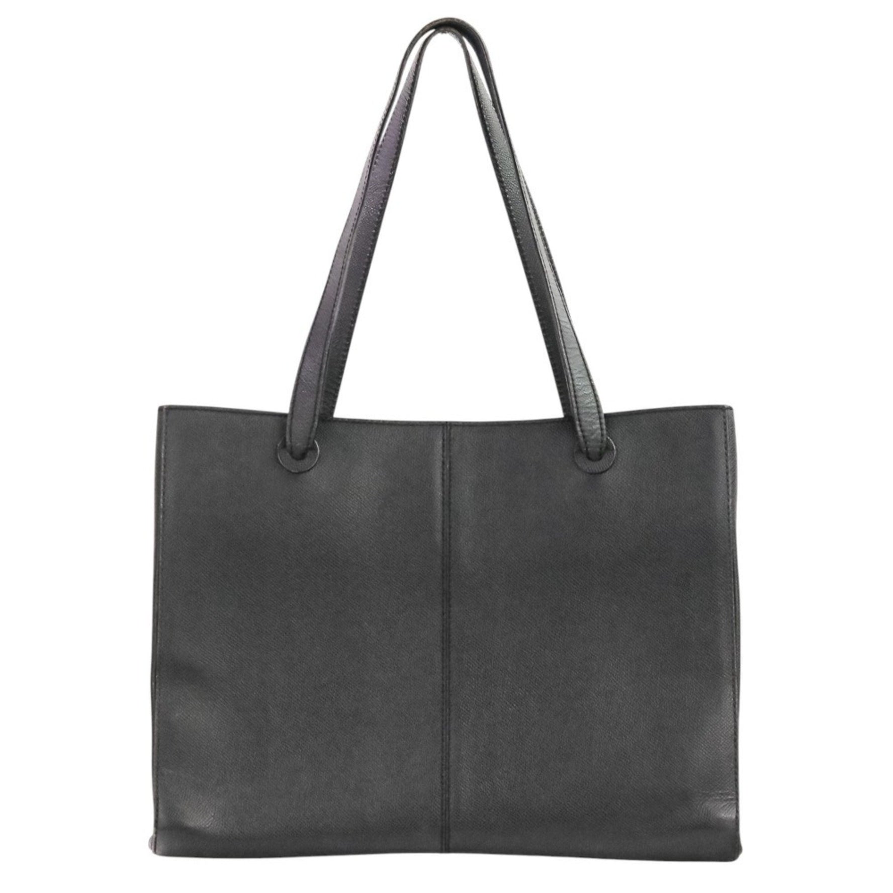 CHANEL Leather Tote Bag with Logo Charm, Black