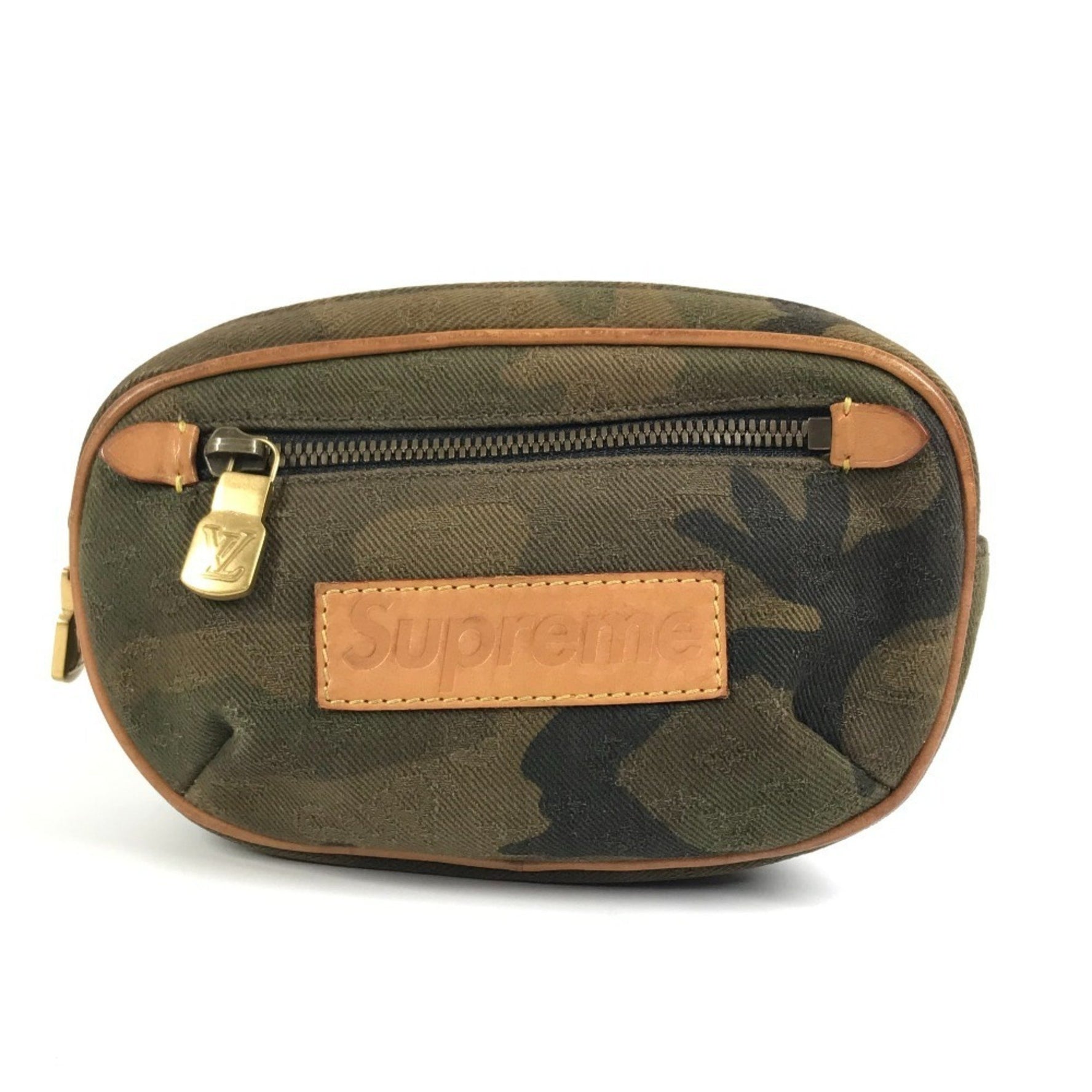 LOUIS VUITTON Monogram Camouflage Supreme Bumbag PM 2017 Autumn/Winter Collection, Crossbody Belt Bag, Leather Canvas, Men's/Women's, Khaki