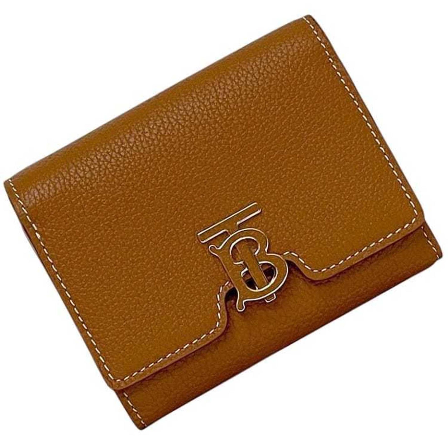 Burberry Tri-fold Wallet Camel TB Leather Compact Folding Unisex Men's