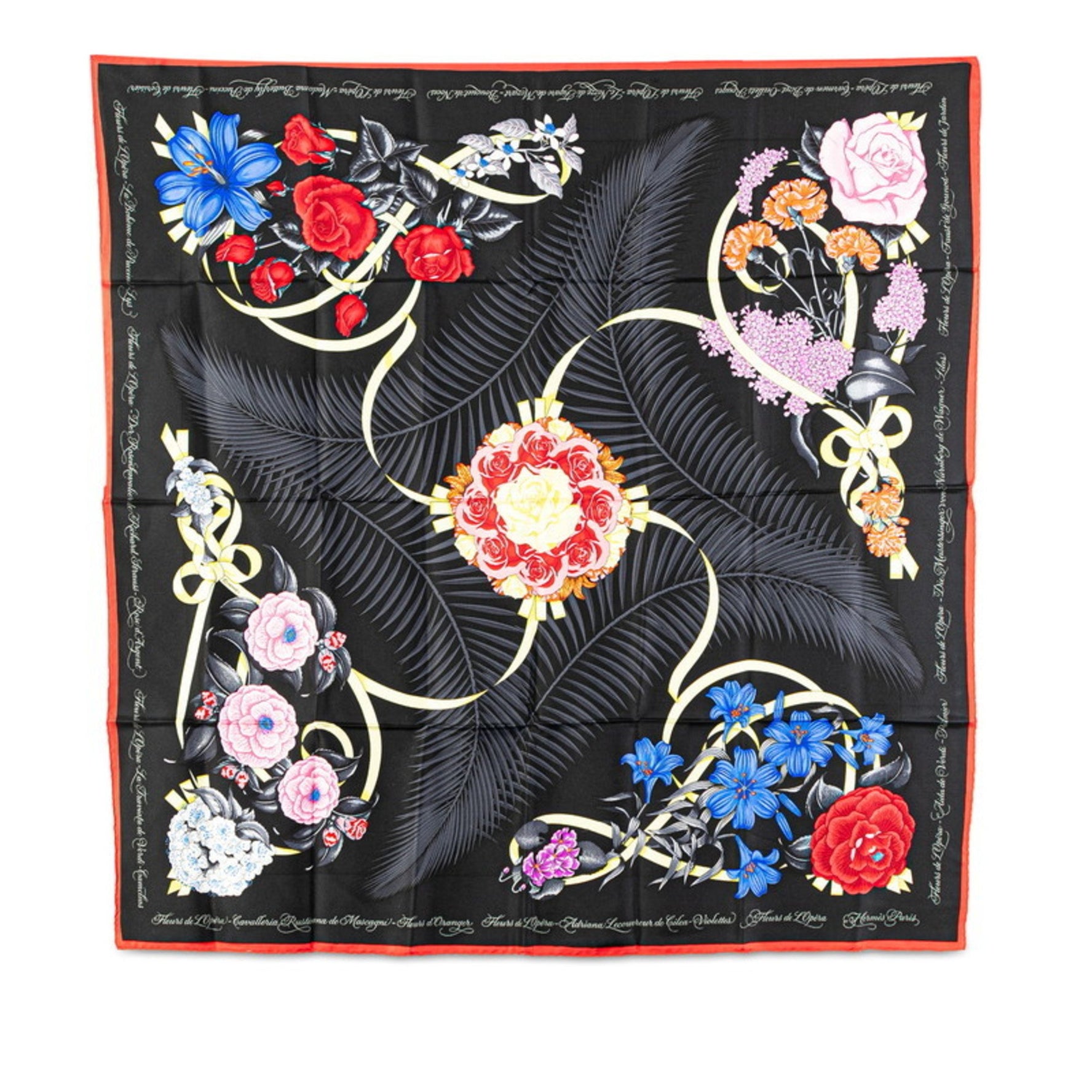 Hermes Carré 90 Fleurs de L'Opera Opera Flowers Scarf Muffler Black Multicolor Silk Women's HERMES