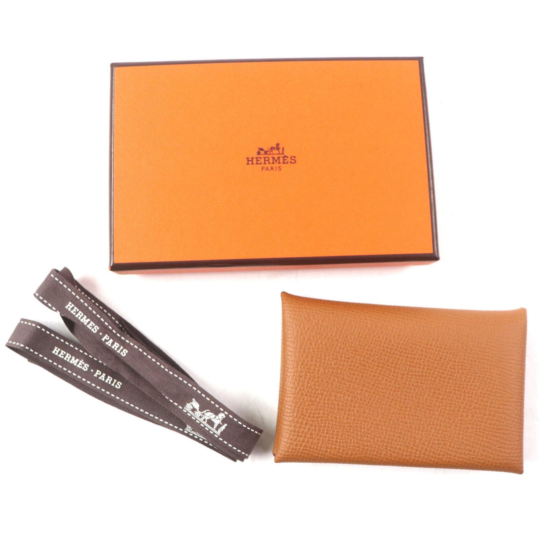 HERMES Calvi Epsom Leather Business Card Holder/Card Case/Wallet/Coin Case, B Stamp, Box Included, Made in France