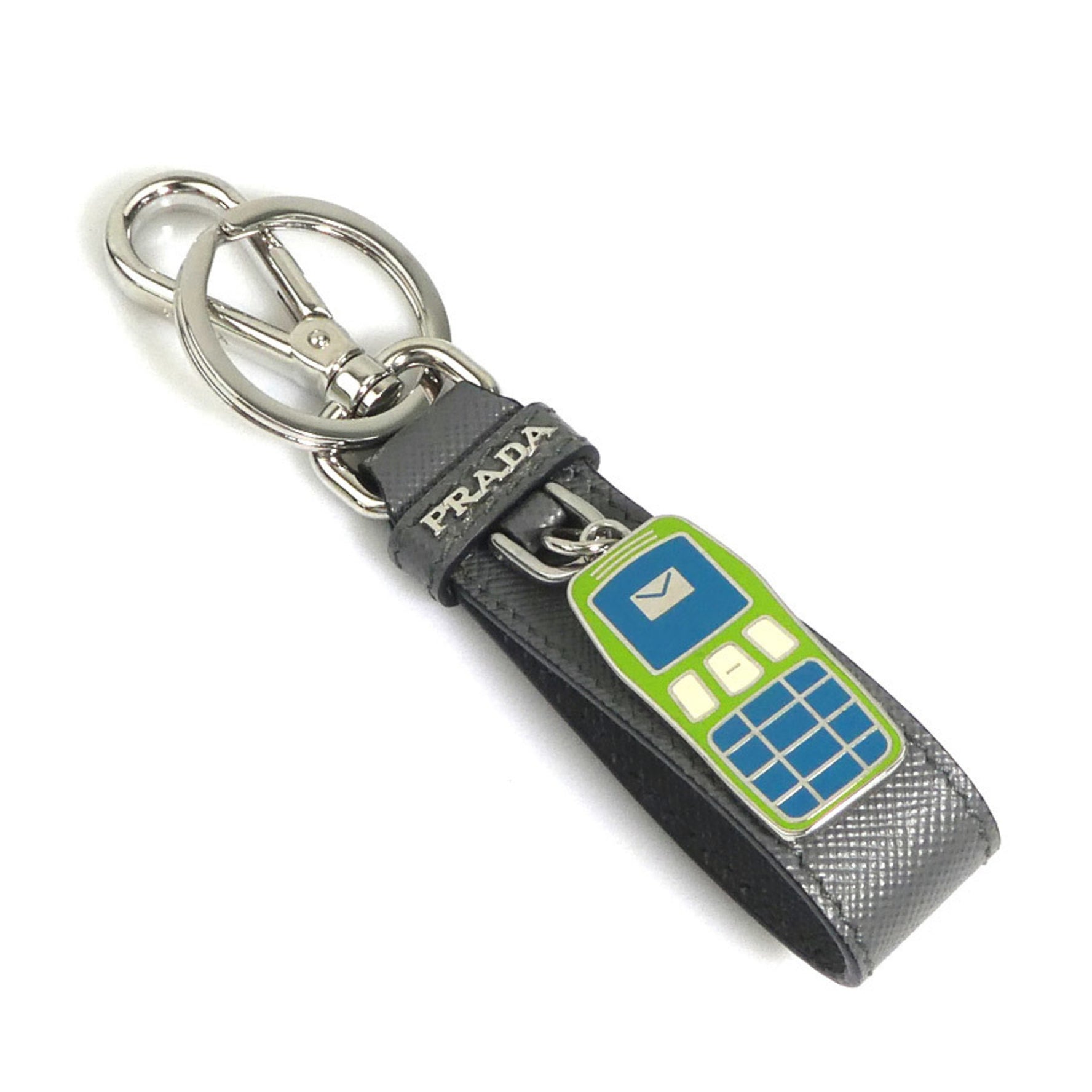 Prada PRADA Key Ring Leather Metal Gray Men's Women's h31464g