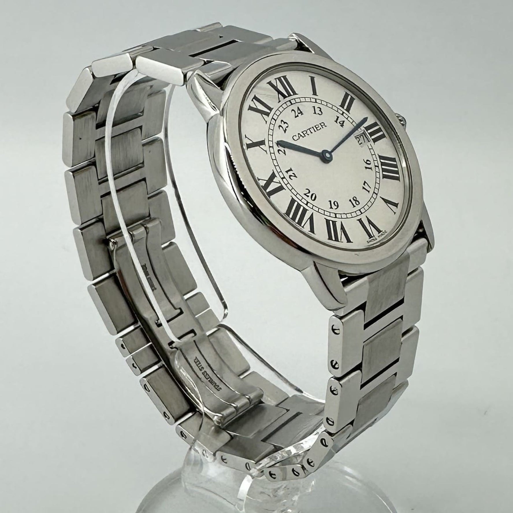 Cartier Rondo Solo LM de Watch with Date, Quartz Stainless Steel, White and Silver