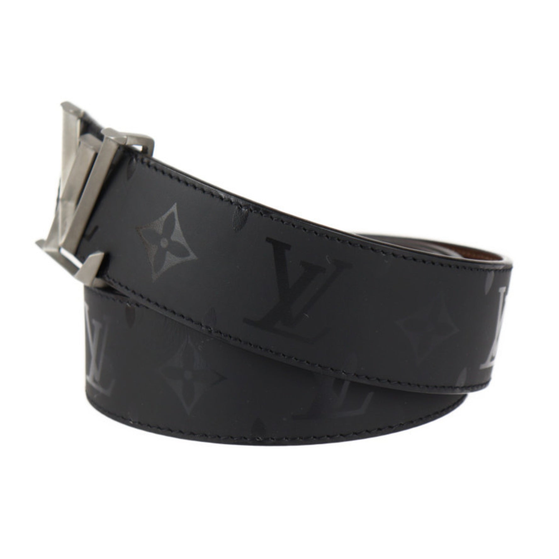Louis Vuitton LV Initial Pyramid Monogram Illusion Belt Size 95 38 Leather Black Reversible