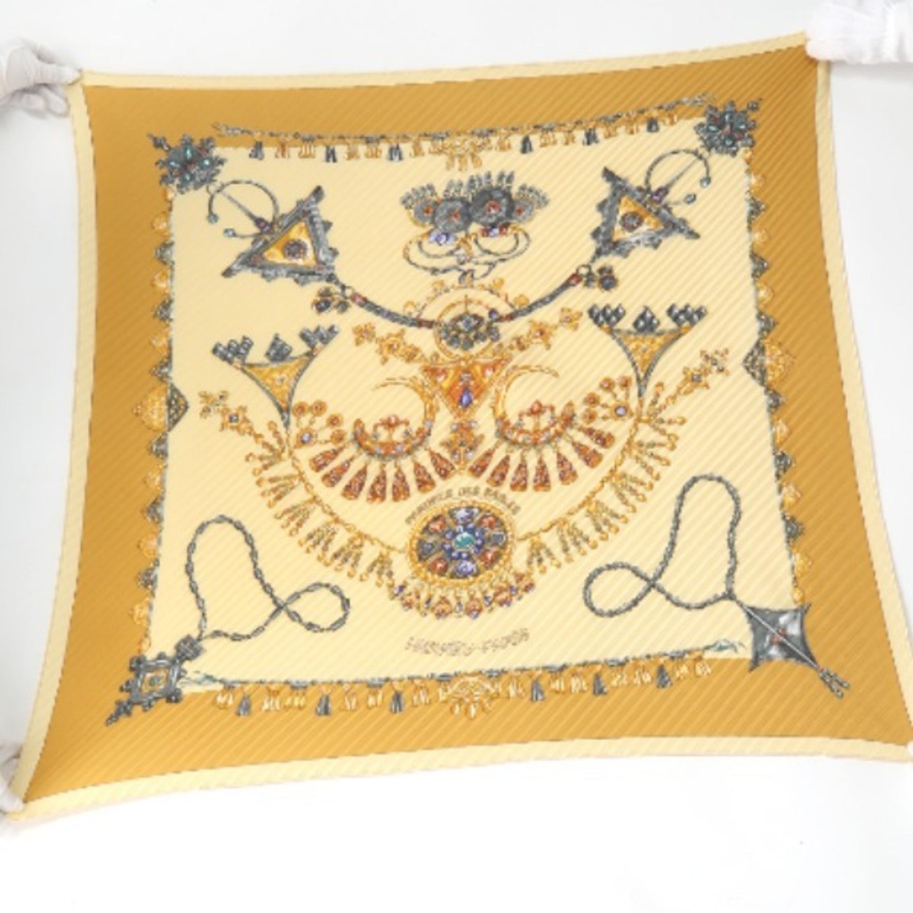 HERMES Pleated Scarf Carre Jewelry Pattern Blue x Red