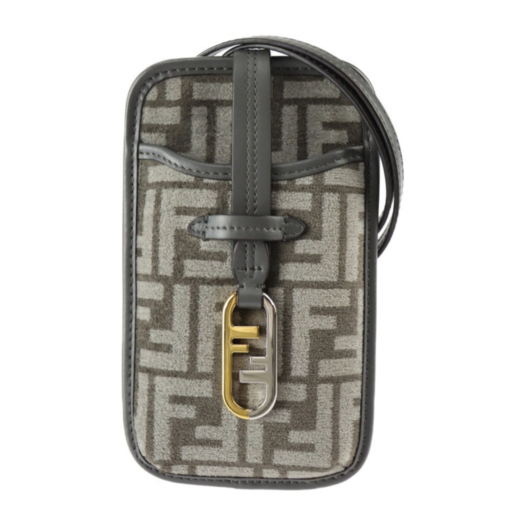 FENDI Phone Pouch Orlock Shoulder Bag 7AS131 Viscose x Leather Grey Zucca Pattern Smartphone Case Wallet/Coin Business Card Holder/Card Multi-Pochette 2311123007069R1