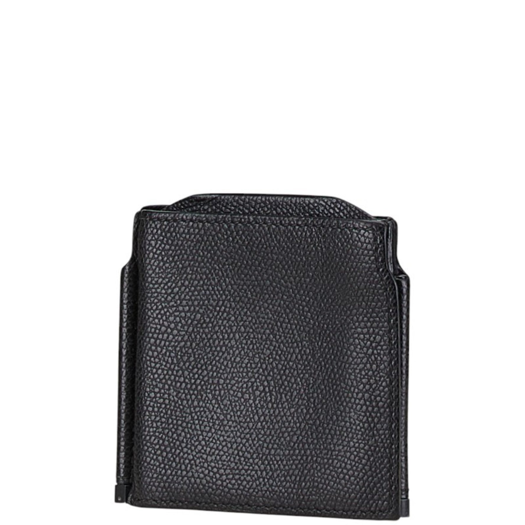 Valextra Money Clip Coin Case Black Leather Men's