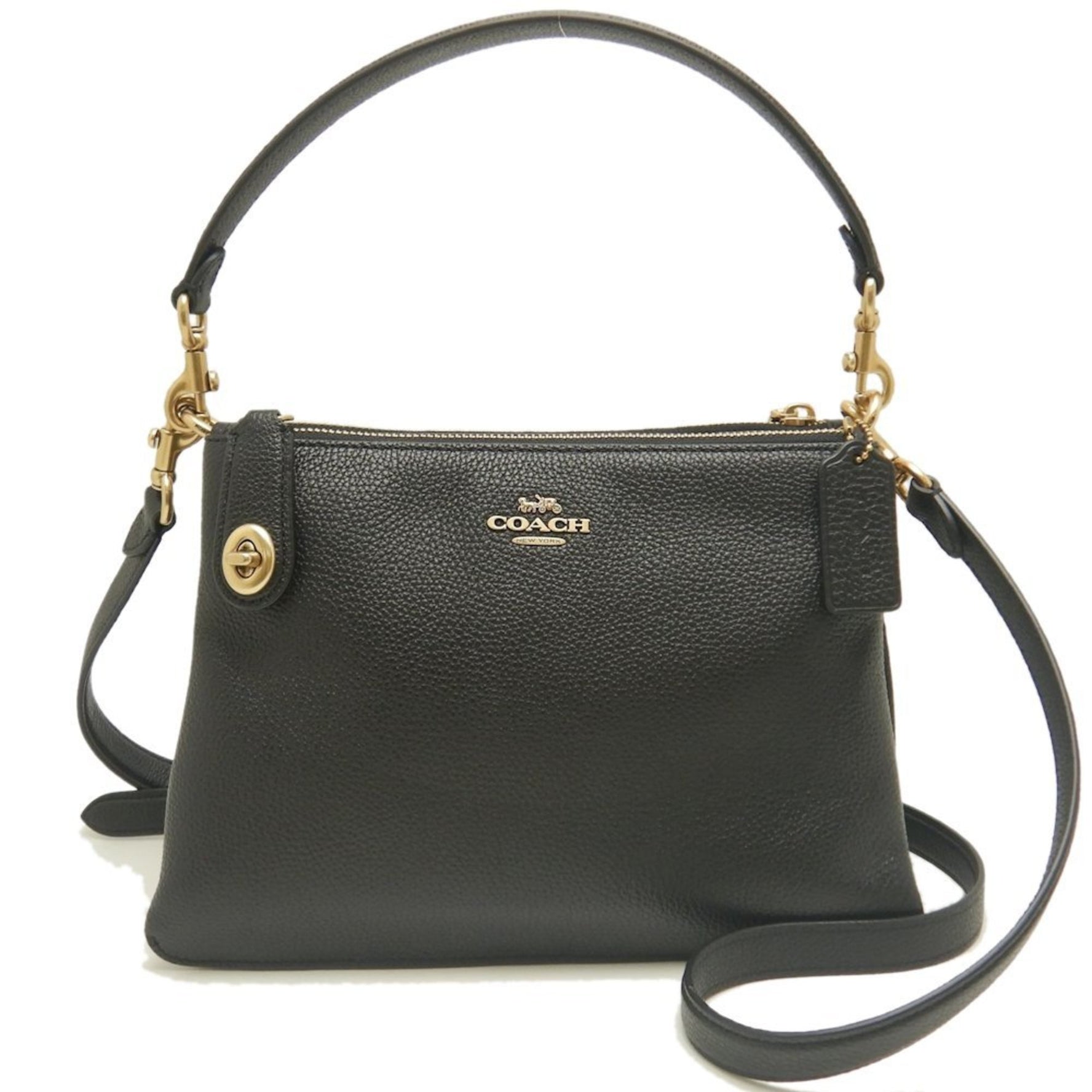 COACH Double Zip Shoulder Bag C4645 Leather Black Women's