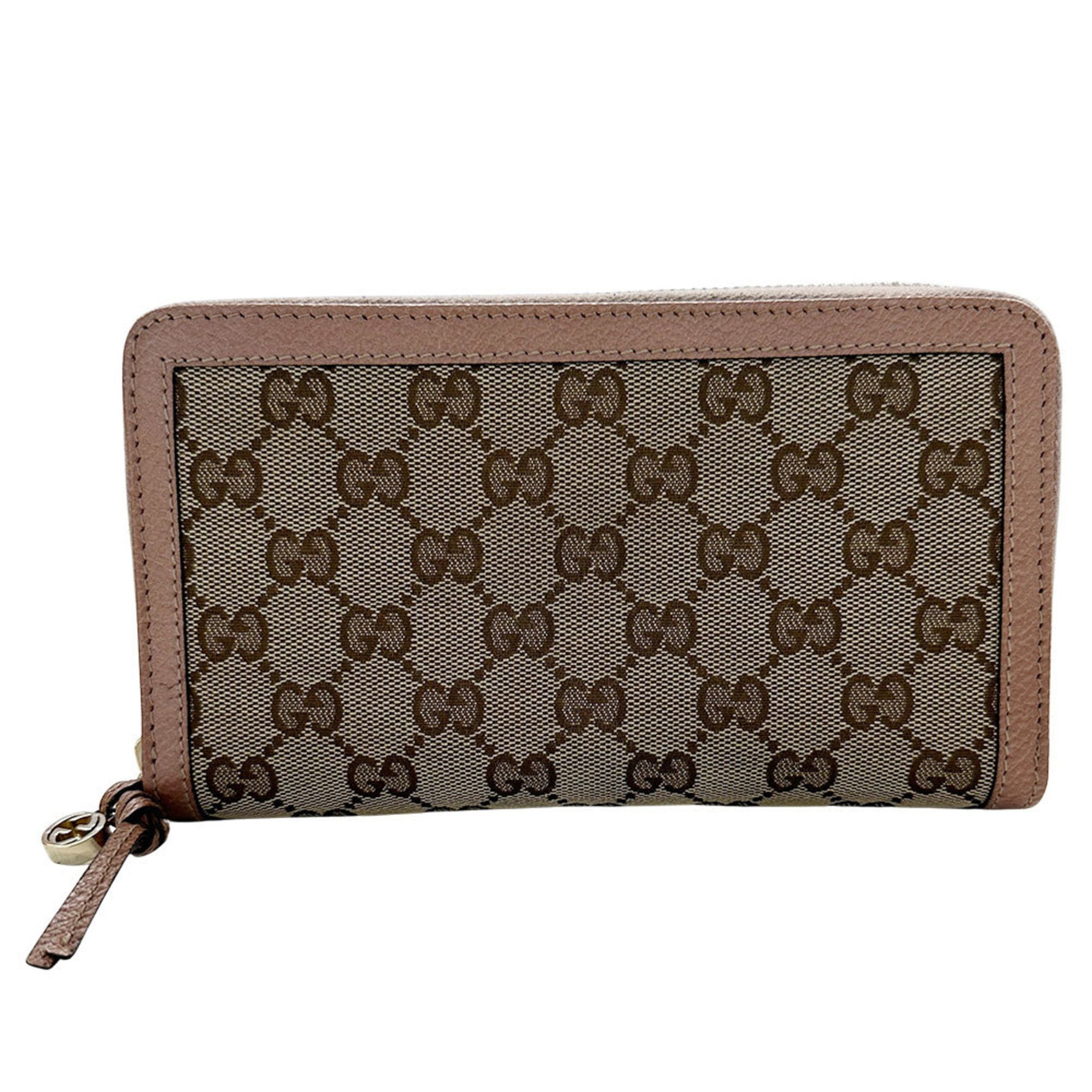 Gucci Women's GG Canvas Long Wallet, Beige and Pink, 323397, Round