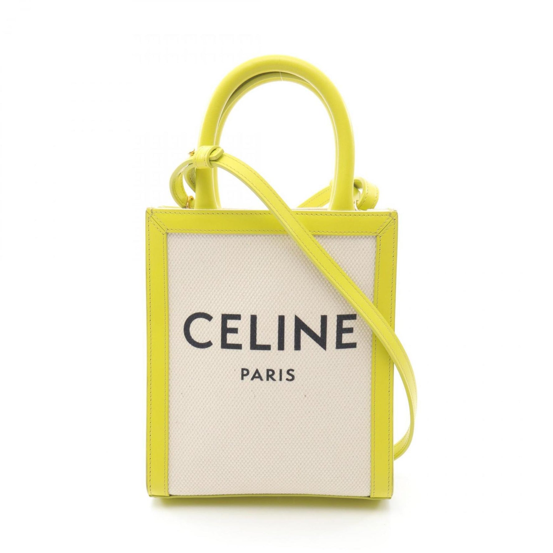 Celine Mini Vertical Cabas Handbag, Canvas and Leather, Ivory/Green