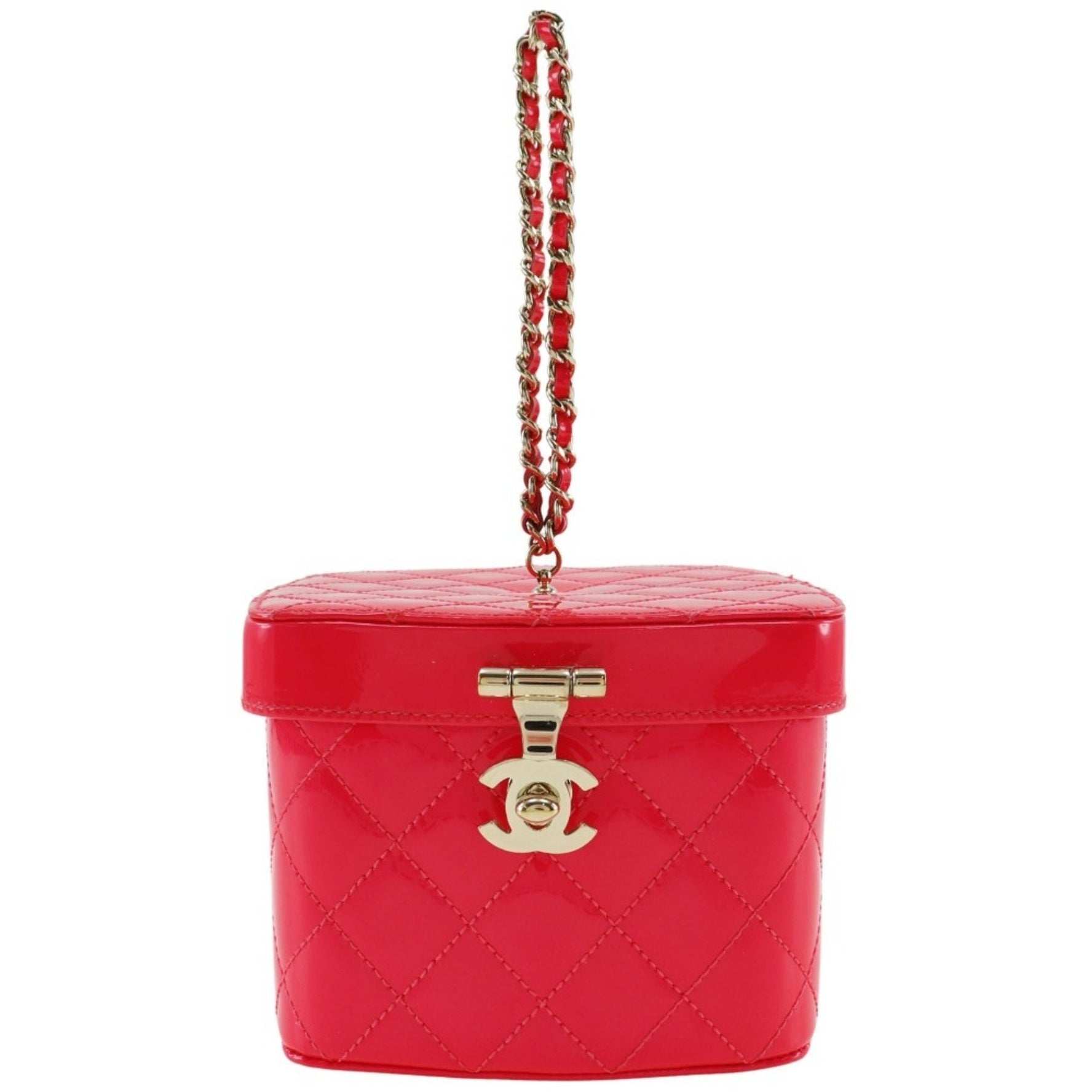CHANEL Vanity Handbag, Matelasse Bag x Patent Leather, Pink, Turnlock, Vanity, Women's