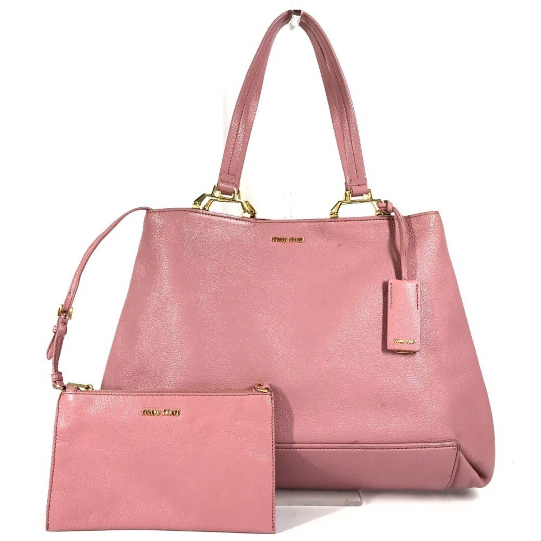 Miu Miu miu with pouch, logo madras handbag, shoulder bag, tote leather
