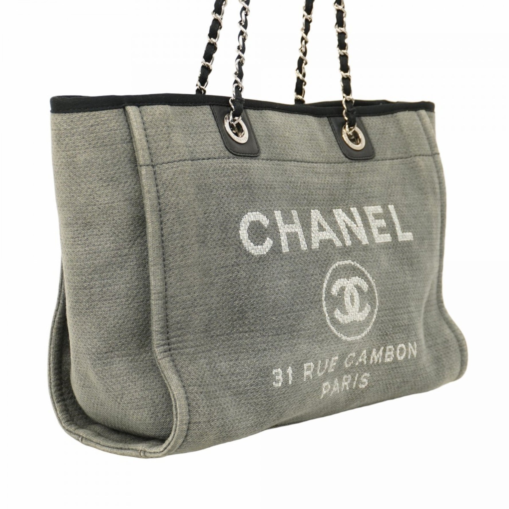 Chanel Deauville Canvas Tote Bag in Gray and Black