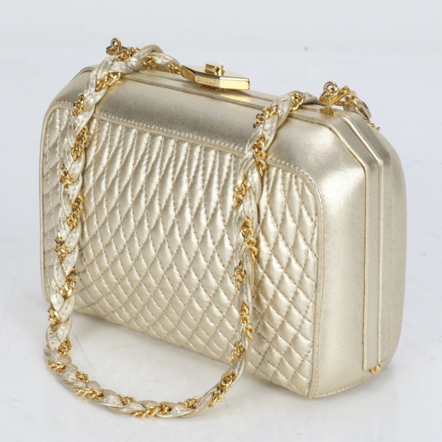 Bally quilted leather gold chain shoulder bag handbag tote for women