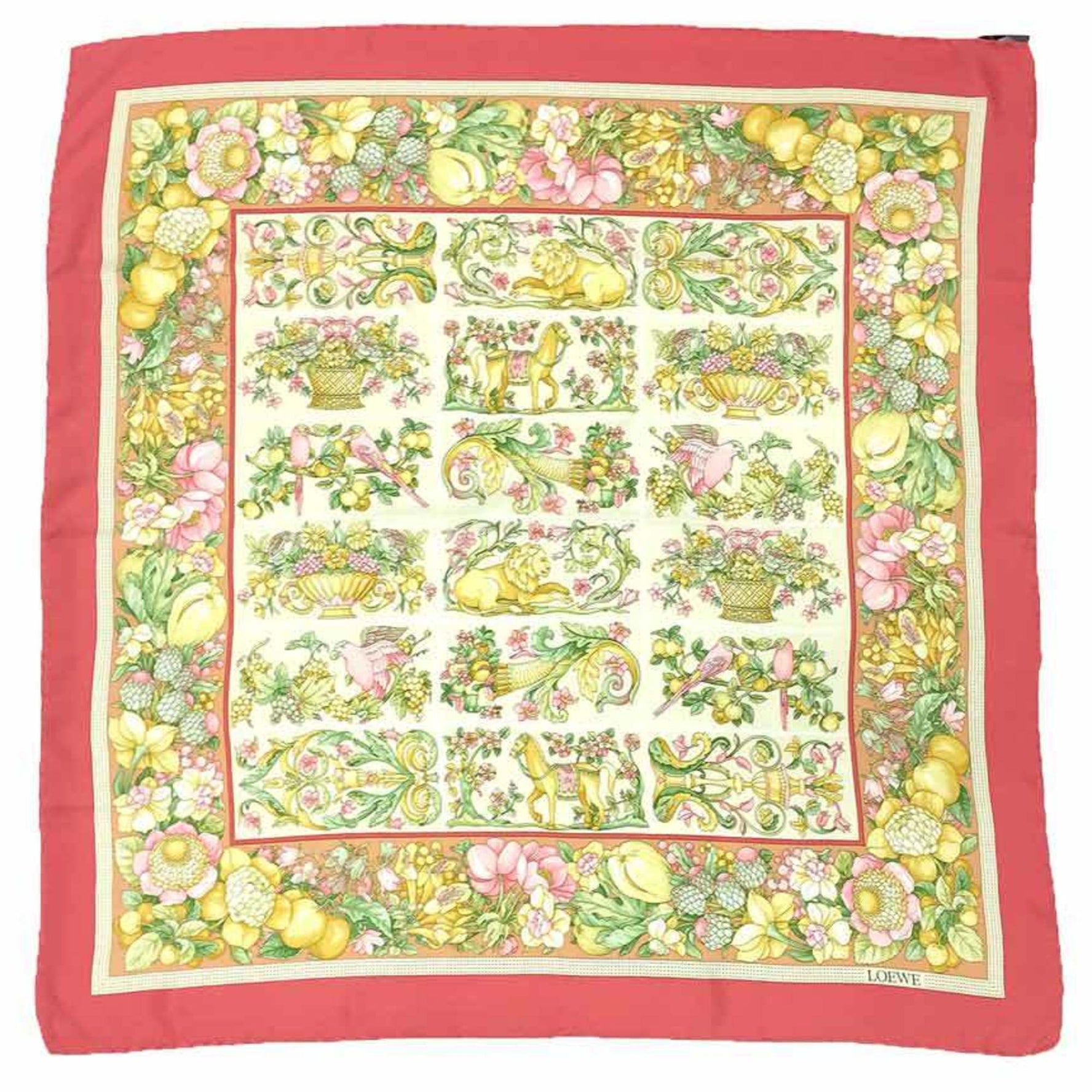 LOEWE Scarf Muffler Carre 100% Silk Flower Pink Women's