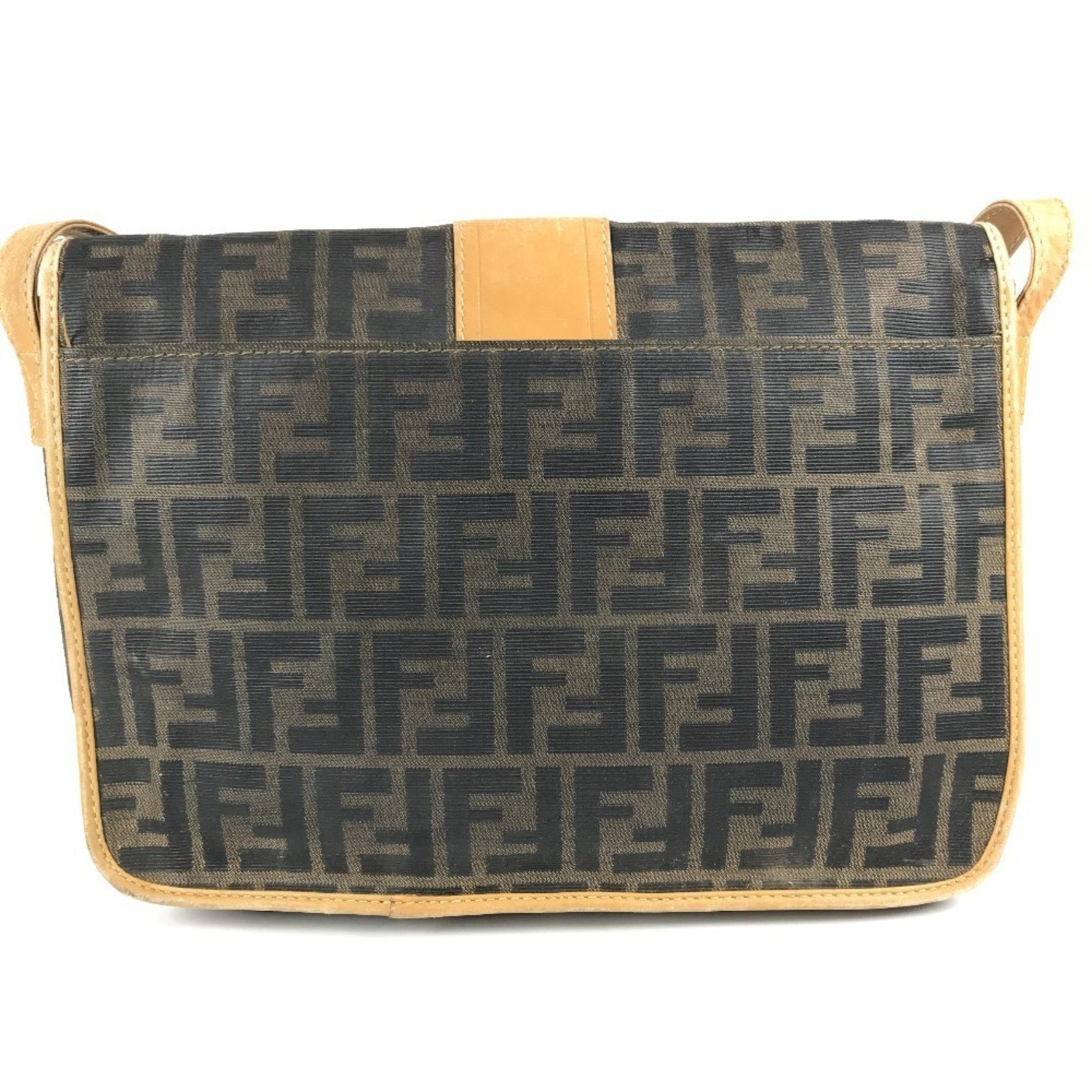 FENDI Zucca Logo Flap Shoulder Bag in PVC/Leather, Unisex