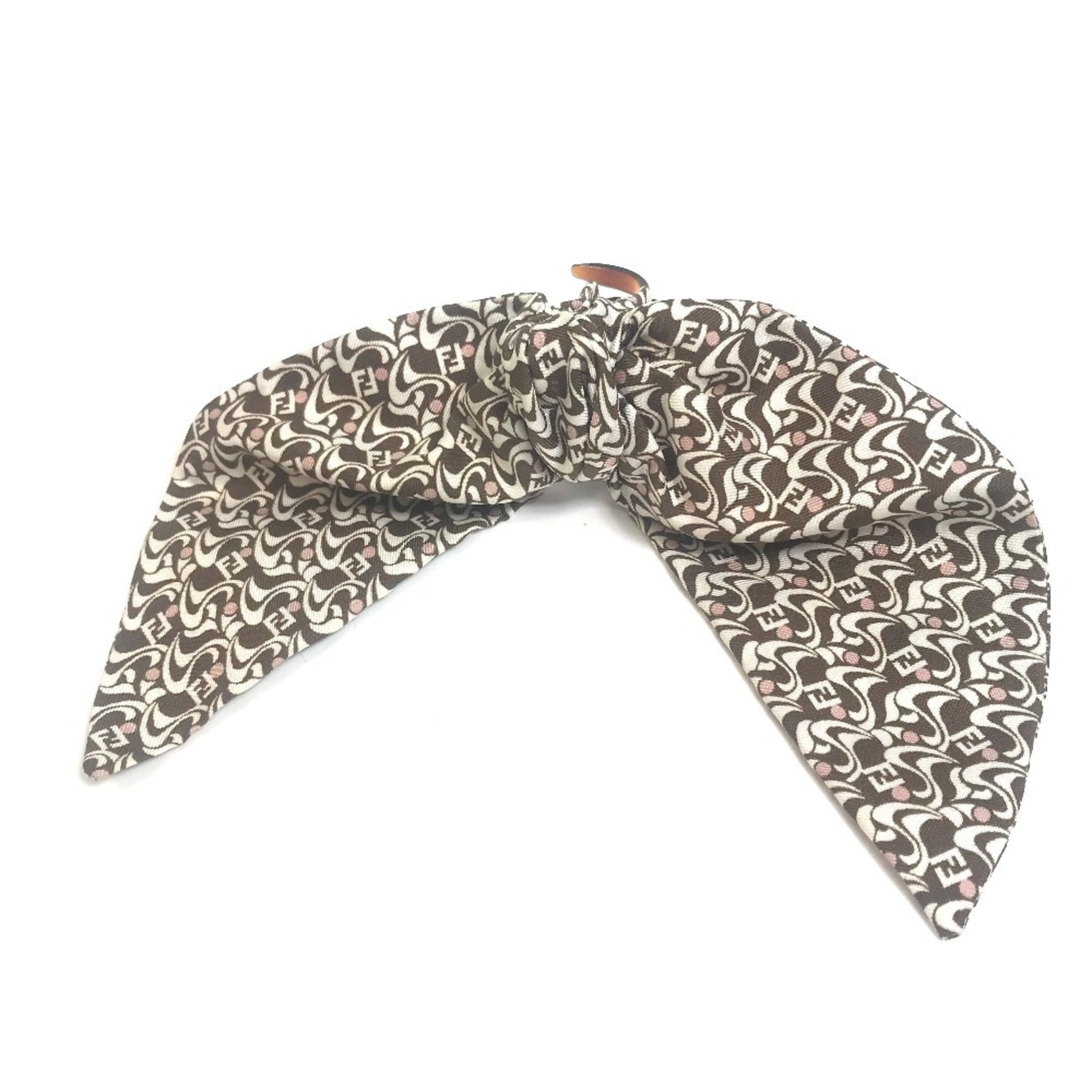 FENDI Silk Logo Hair Clip Barrette Brown and White