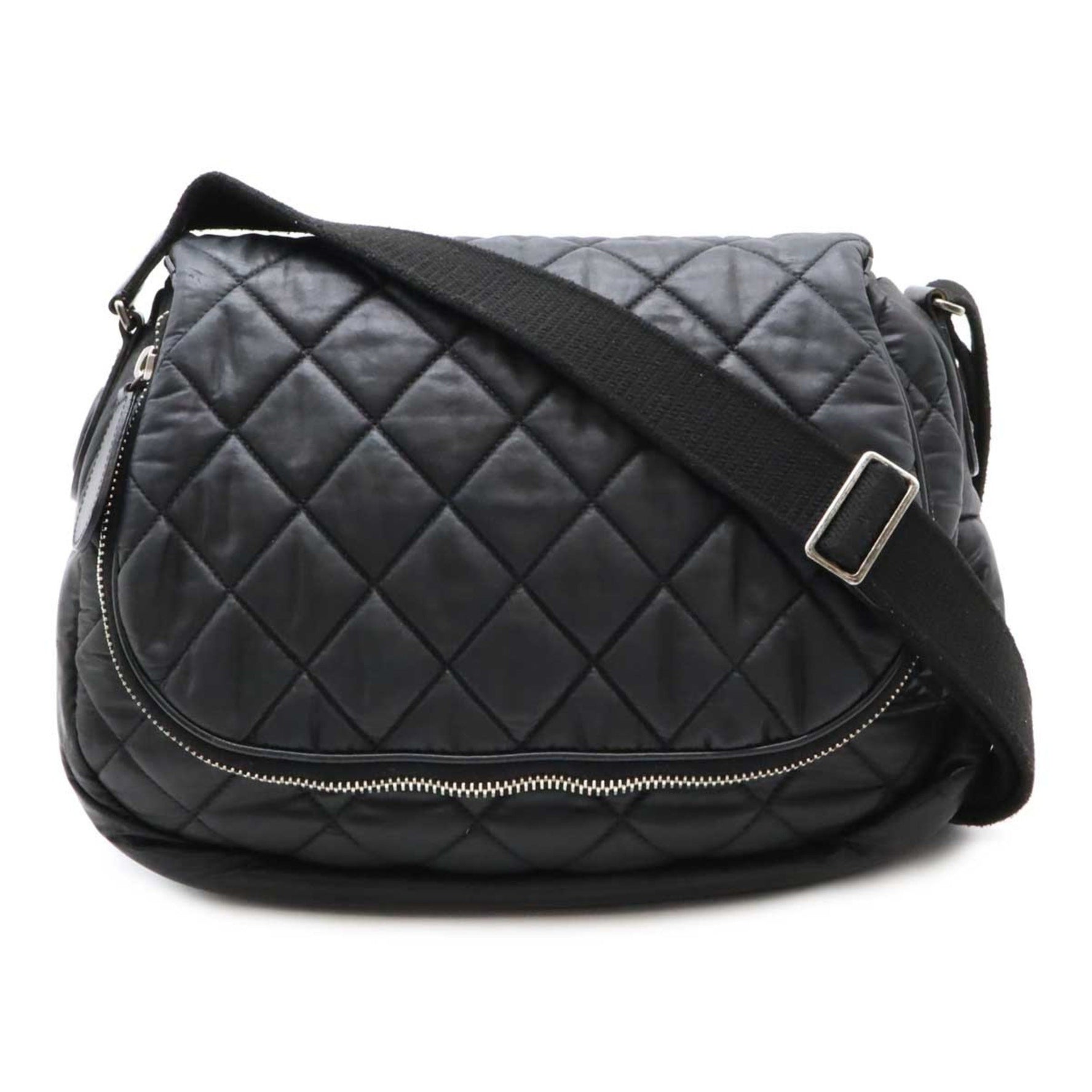CHANEL Coco Cocoon Matelasse Shoulder Bag, Coated Nylon, Leather, Black