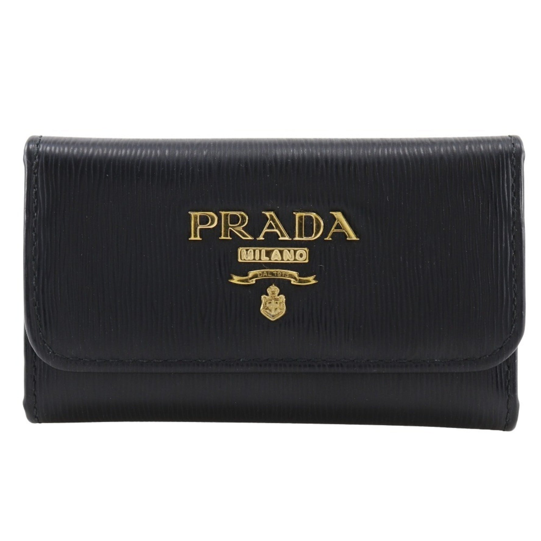 PRADA leather key case with metal hardware