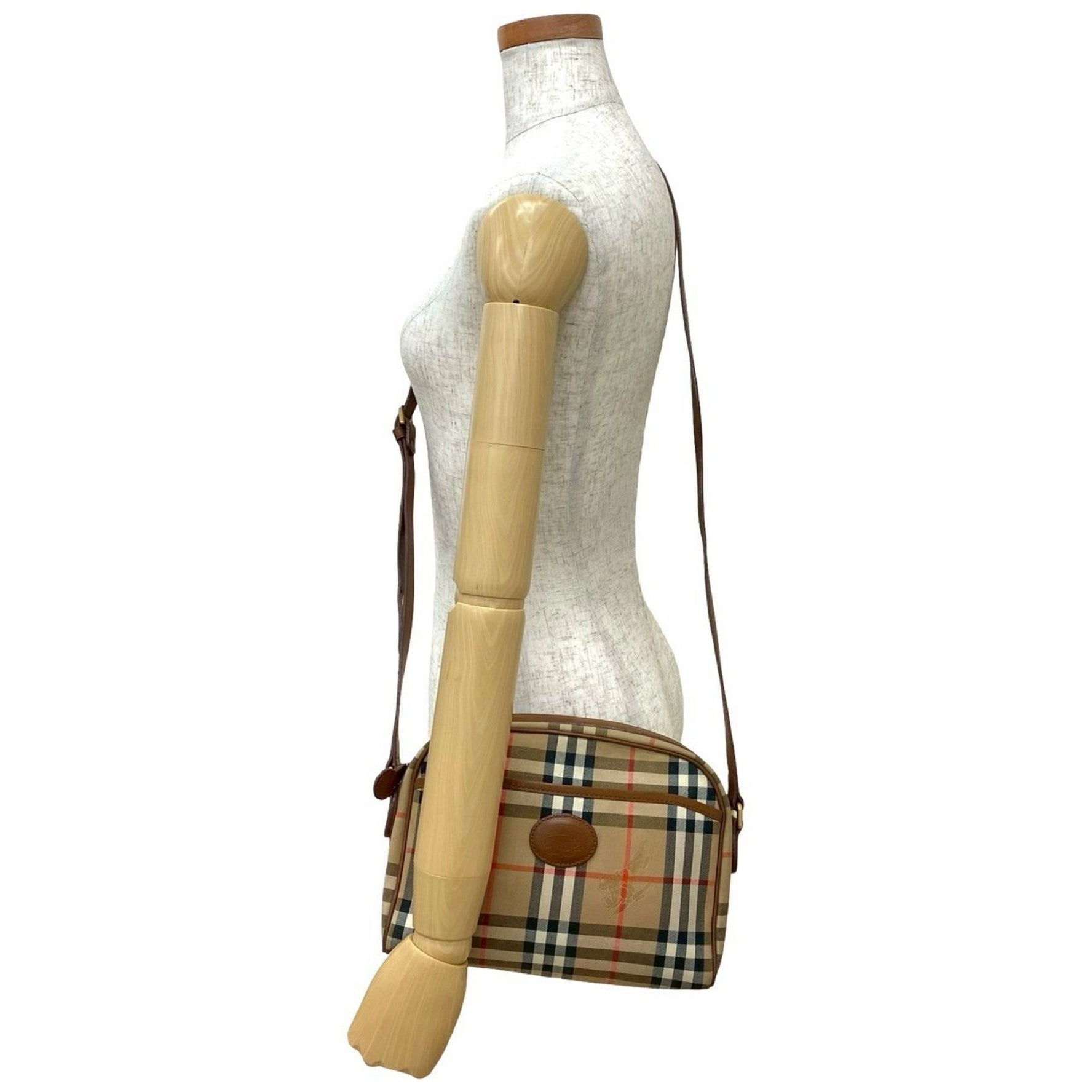 Burberry's Nova Check Shadow Horse Logo Canvas and Leather Shoulder Bag/Pochette in Brown