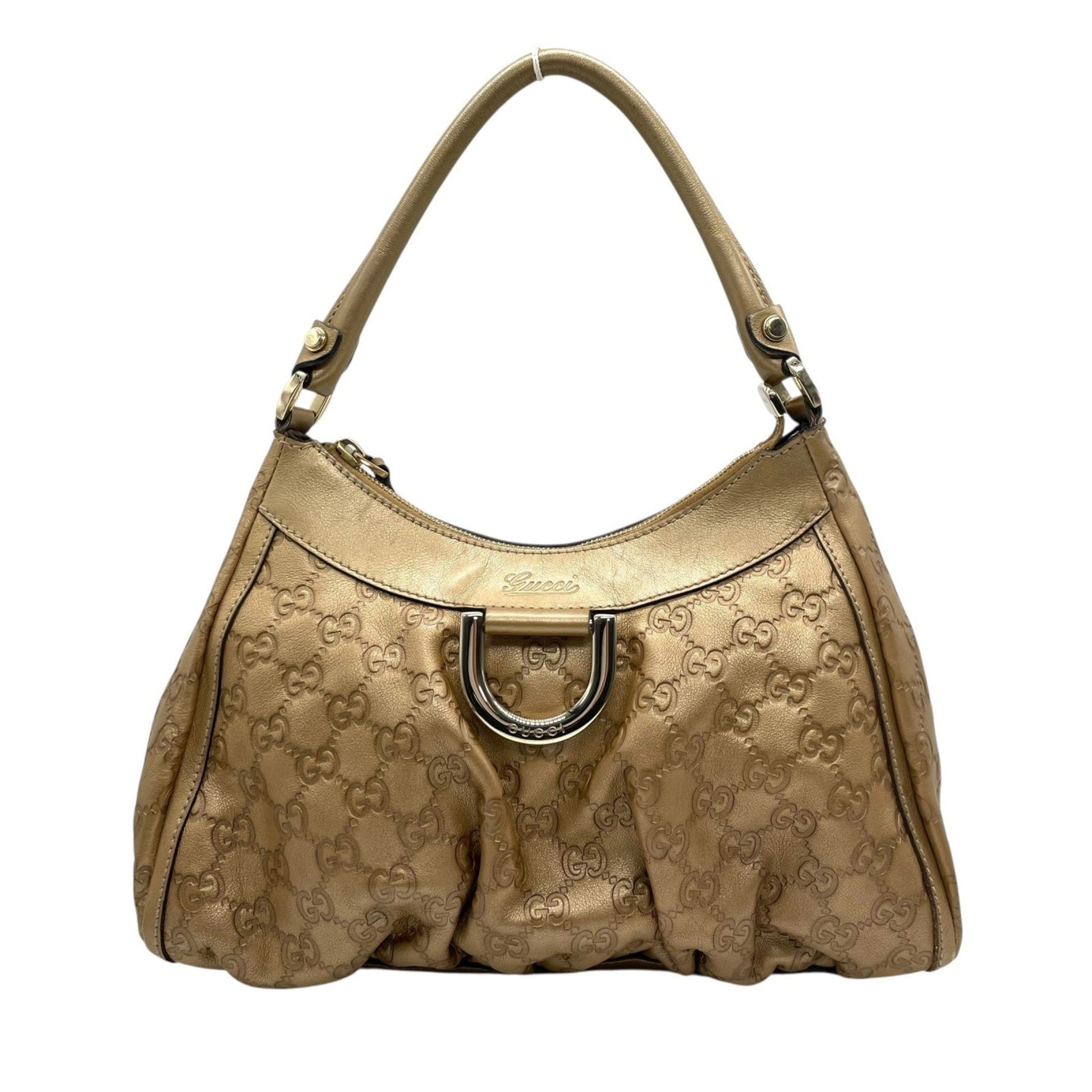 GUCCI One-Shoulder Bag, Guccissima D-Ring, 190525, Gold Leather with GG Embossed Design, One-Handle, for Men and Women, D5